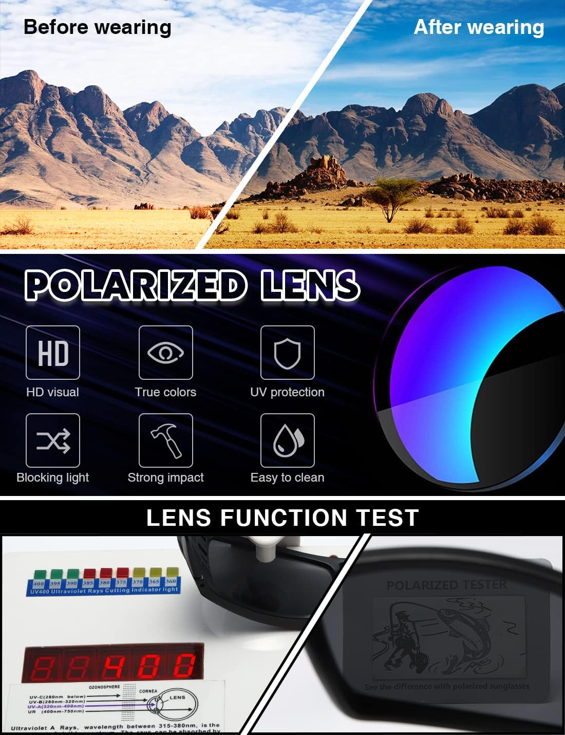 TIANYESY Polarized Sunglasses Men Womens Trendy Retro Sports Rectangular Wrap around Vintage Shot Shield - Black - Black image number 5