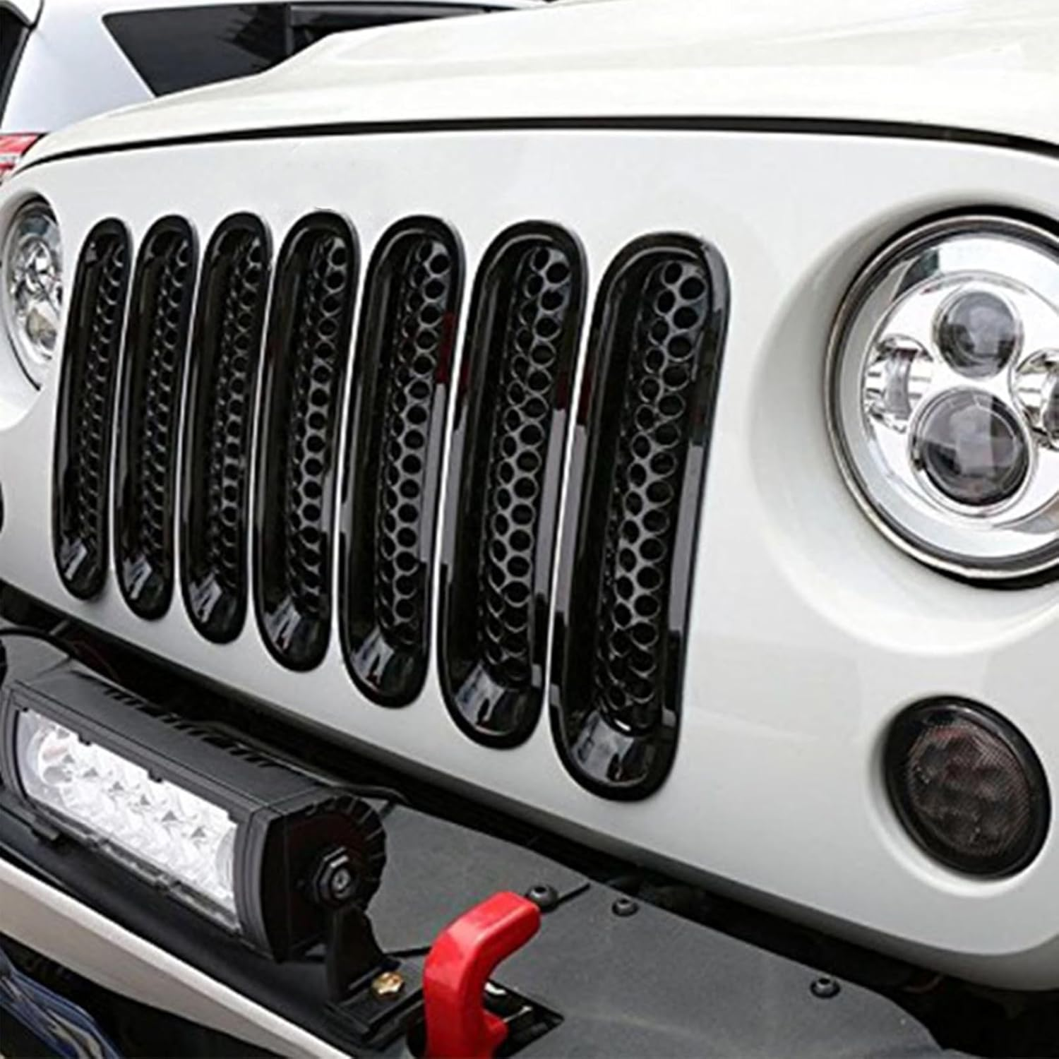 7Pcs Car Front Bumper Mesh Grille Replacement for JK 2007 2015ABS Direct Fit Upgrade Hood Grille Accessory image number 6