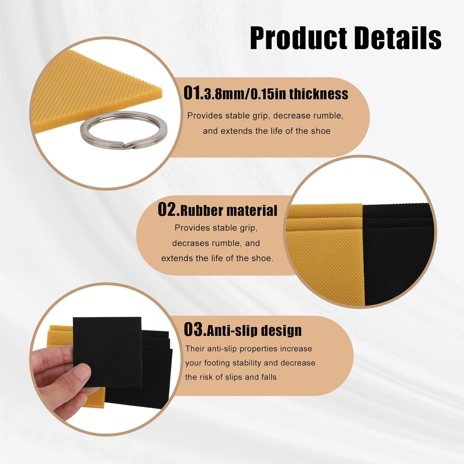 8Pcs High Heels Patches, Non-Slip Rubber Square Heel Repair Square Sole Repair Pads for Boots Sandals & Dress Shoes image number 6