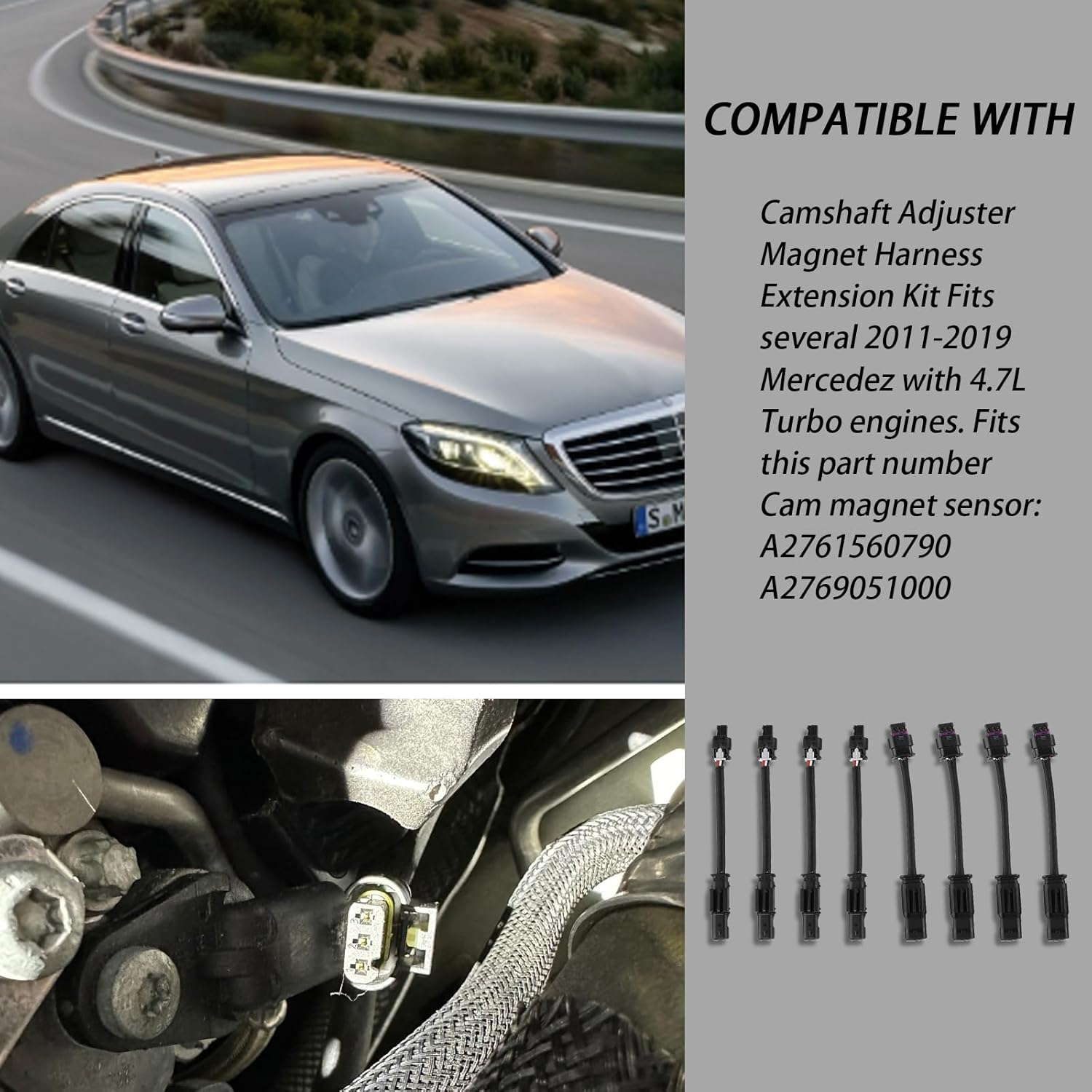8PCS 3PIN & 2PIN Harness Extension Kit Compatible with Mercedes Benz 4.7L 2011-2020 Camshaft Adjuster Magnet Cam Position Connector Harness Extension M278 Cam (Replace #A276 156 07 90 A276 905) image number 5