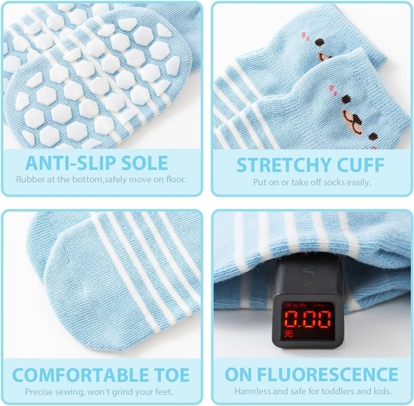 5 Pairs Unisex Baby Non-Slip Socks, Toddlers Soft Cotton Crew Socks with Grippers Crawling Socks for Babies Non-Skid Ankle Socks for Kids Boys Girls Newborn Infant 0-12 Months/1-3/3-5 Years image number 2