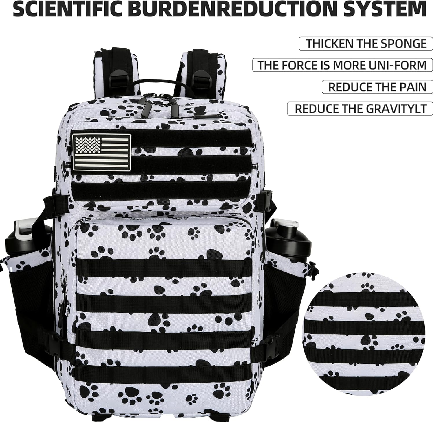 KXBUNQD Military Tactical Backpack 45L Hiking Backpacks Men Women Molle Army Backpack Daypack for Camping Fishing Travel - Black Cat Paw image number 5