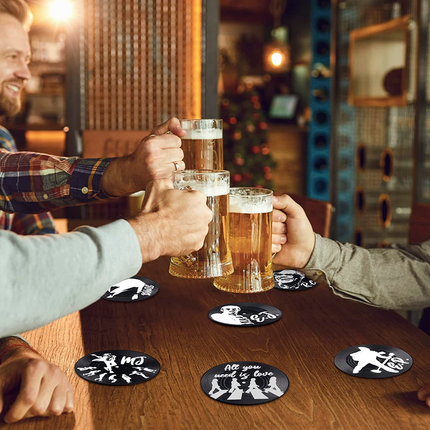 Valdivia Retro Vinyl Record Coasters with Base and Legendary Labels, Coaster Glasses Drink Coasters Set of 6 with Gift Box for Bars, Cafes, Home, Party, Office - Nostalgic image number 7