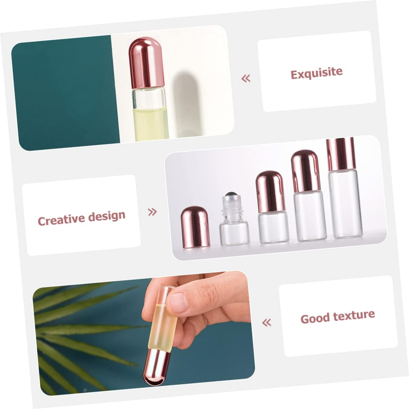 FOMIYES 5Ml Rose Gold Cap Glass Roller Bottles Set of 10 Refillable Essential Oil Roll on Bottles Stainless Steel Balls for Travel Aromatherapy - Golden image number 5