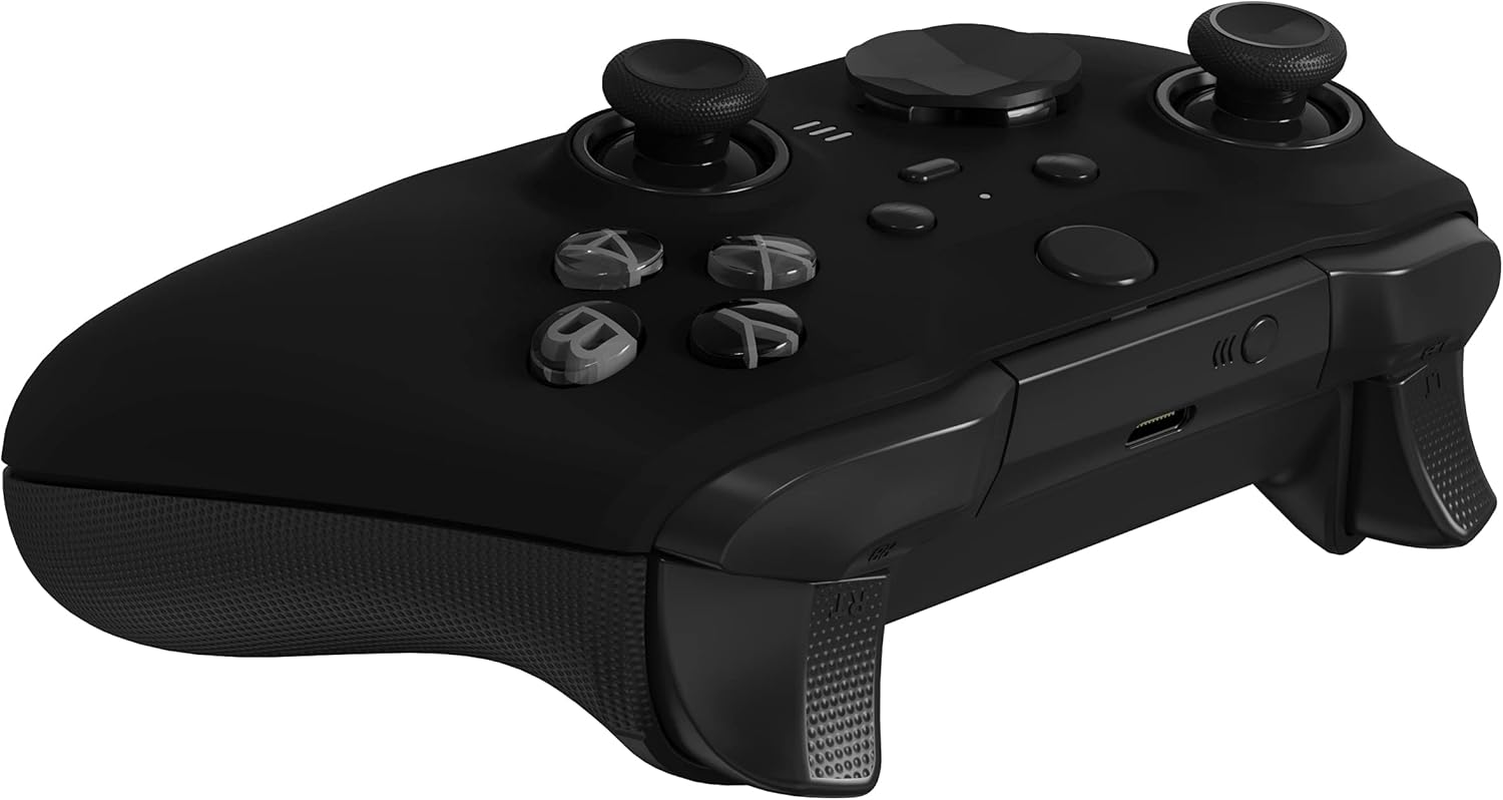 Extremerate Black Soft Touch Grip Faceplate Cover, Front Housing Shell Case Replacement Kit for Xbox One Elite Series 2 Controller Model 1797 - Thumbstick Accent Rings Included - Black image number 2