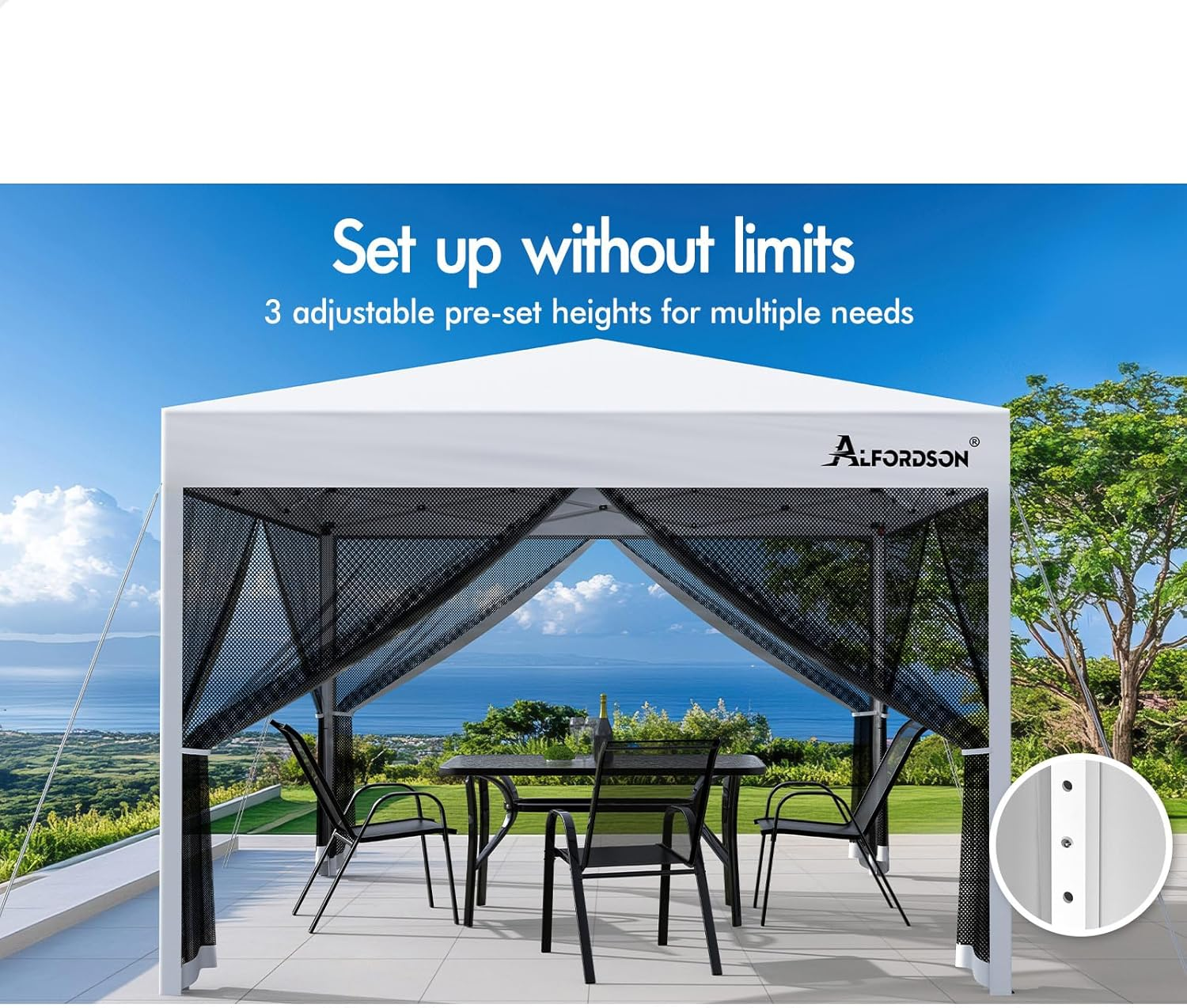 ALFORDSON Gazebo Marquee 3 X 3M with 4 Mesh Wall Panels and Pegs & Ropes, Easy Set-Up Canopy with Carry Bag, Camping Shelter Shade with Steel Frame for Wedding Party Pavilion, White image number 3