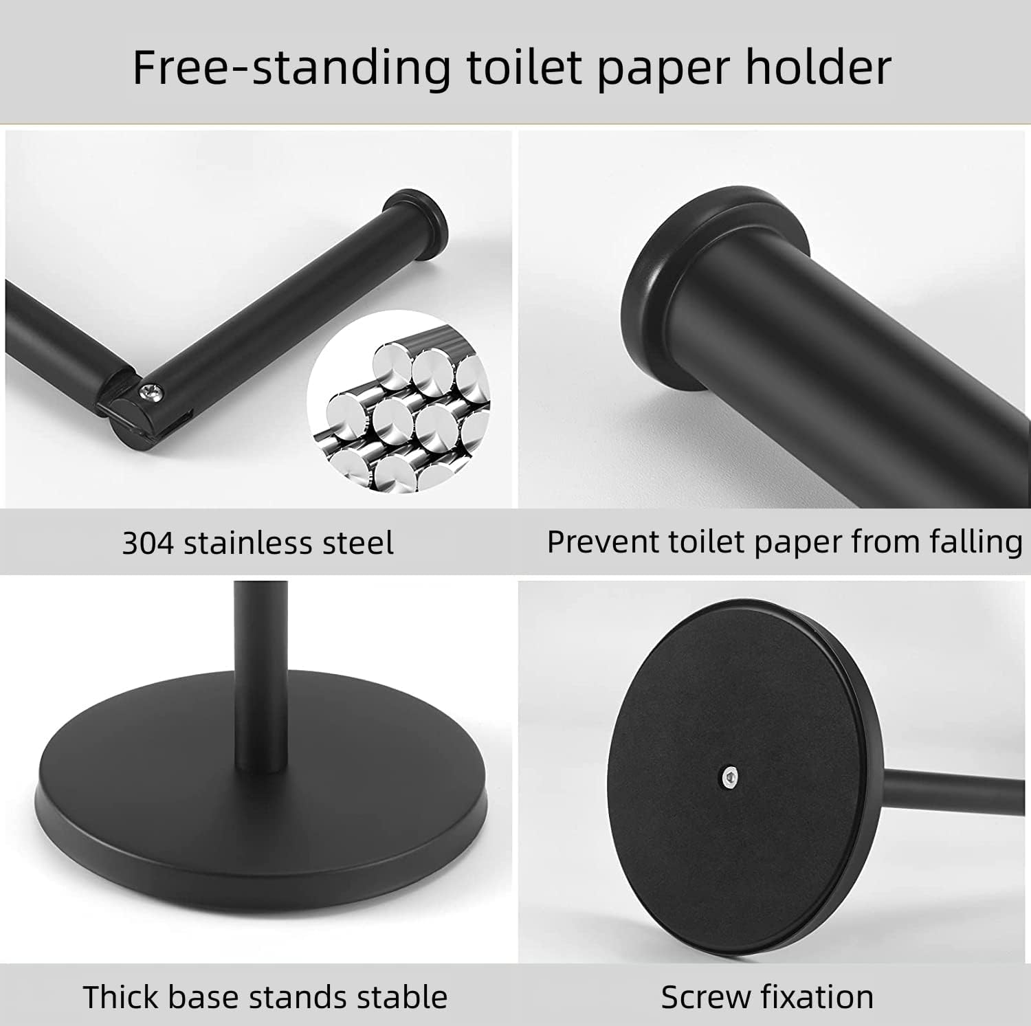DAIYEE Toilet Paper Holder Stand, Free Standingtoilet Paper Holder Stainless Steel Rust Proof Tissue Roll Holder Floor Stand Storage for Bathroom（Black） - Silver01 image number 2
