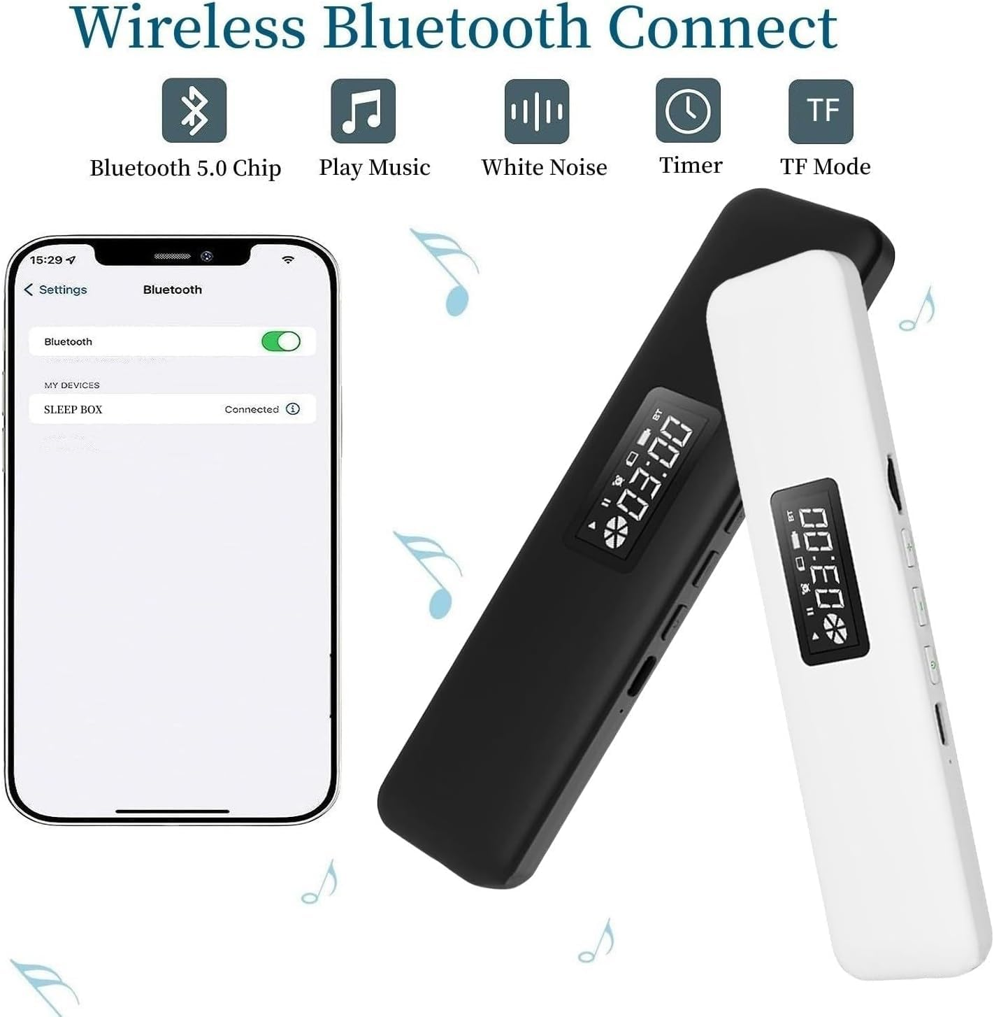 Bluetooth Pillow Speaker for Sleeping, Sleep Bar Pillow Speaker, Deam Pro under Pillow Speaker Insomnia White Noise Machine with Volume Control for Side Sleepers (White) image number 4