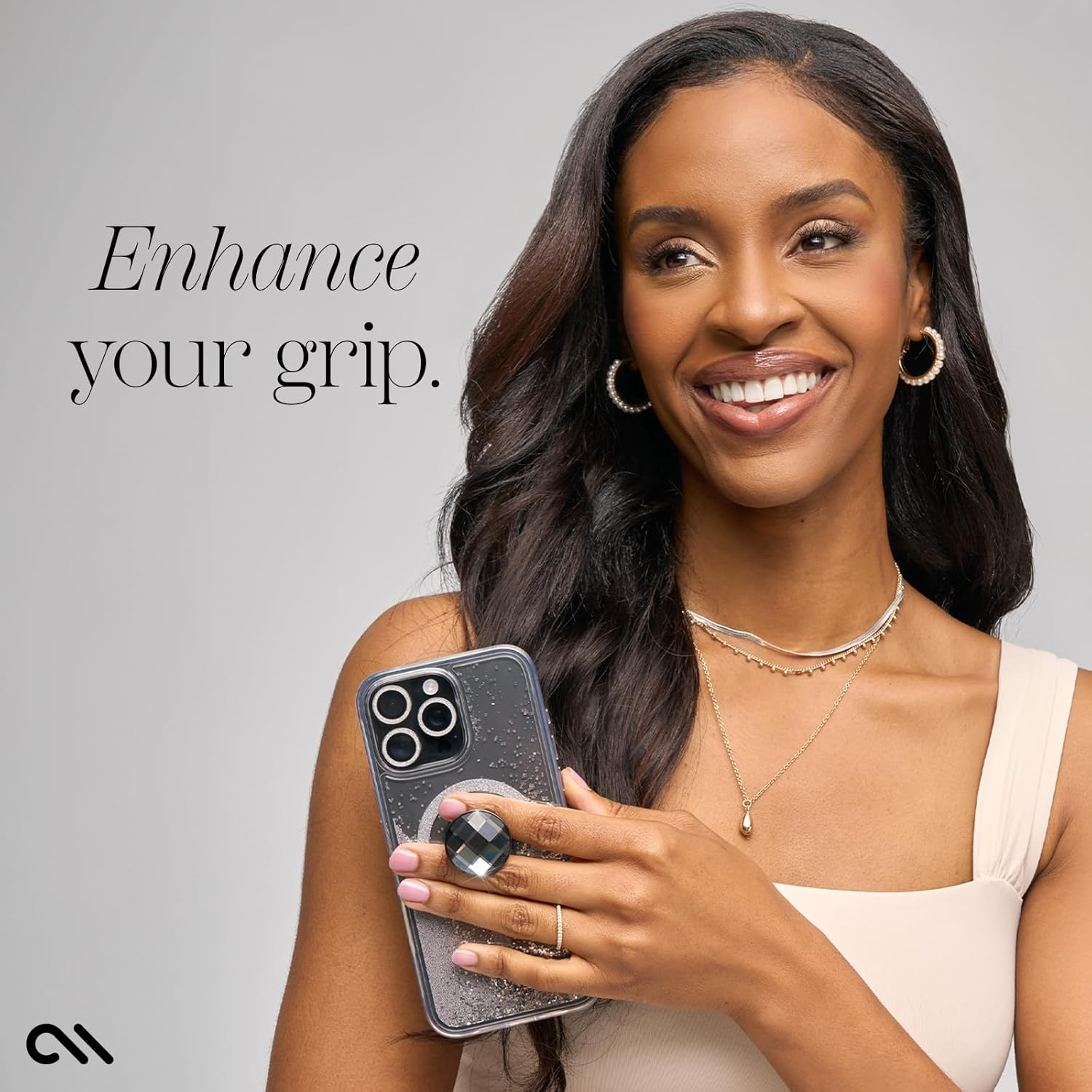 Case-Mate - Minis - Phone Grip - Cell Phone Stand - Suction Cup Cell Phone Holder [Removable for Wireless Charging] for Iphone 16 Pro Max/15 Pro Max/14 Pro Max/13/12/S24 Ultra/Pixel 9 - Black Crystal image number 2