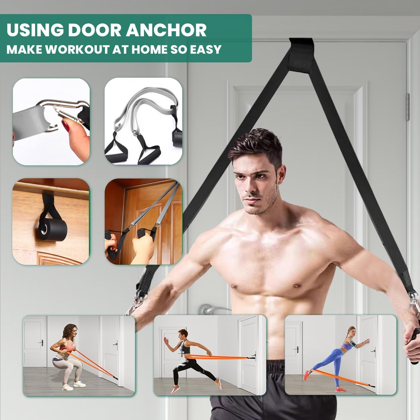 ZQZHDQ Resistance Bands Set 6 Pcs, Essential Power Bands, Resistance Band Exercise with Handles, Door Anchor, Suitable for Body Shaping, Yoga, Home Workouts image number 6