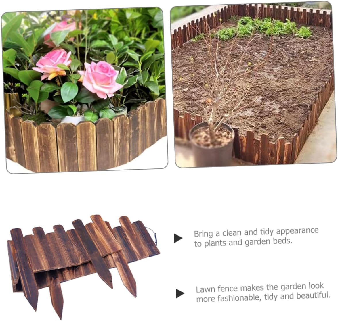 Yardenfun Garden Fence Edging Wooden Short Picket Border Bendable Easy to Install Inserted into Ground Lawn Flowerbed Decorative Landscape Plant Protection Coffee image number 2