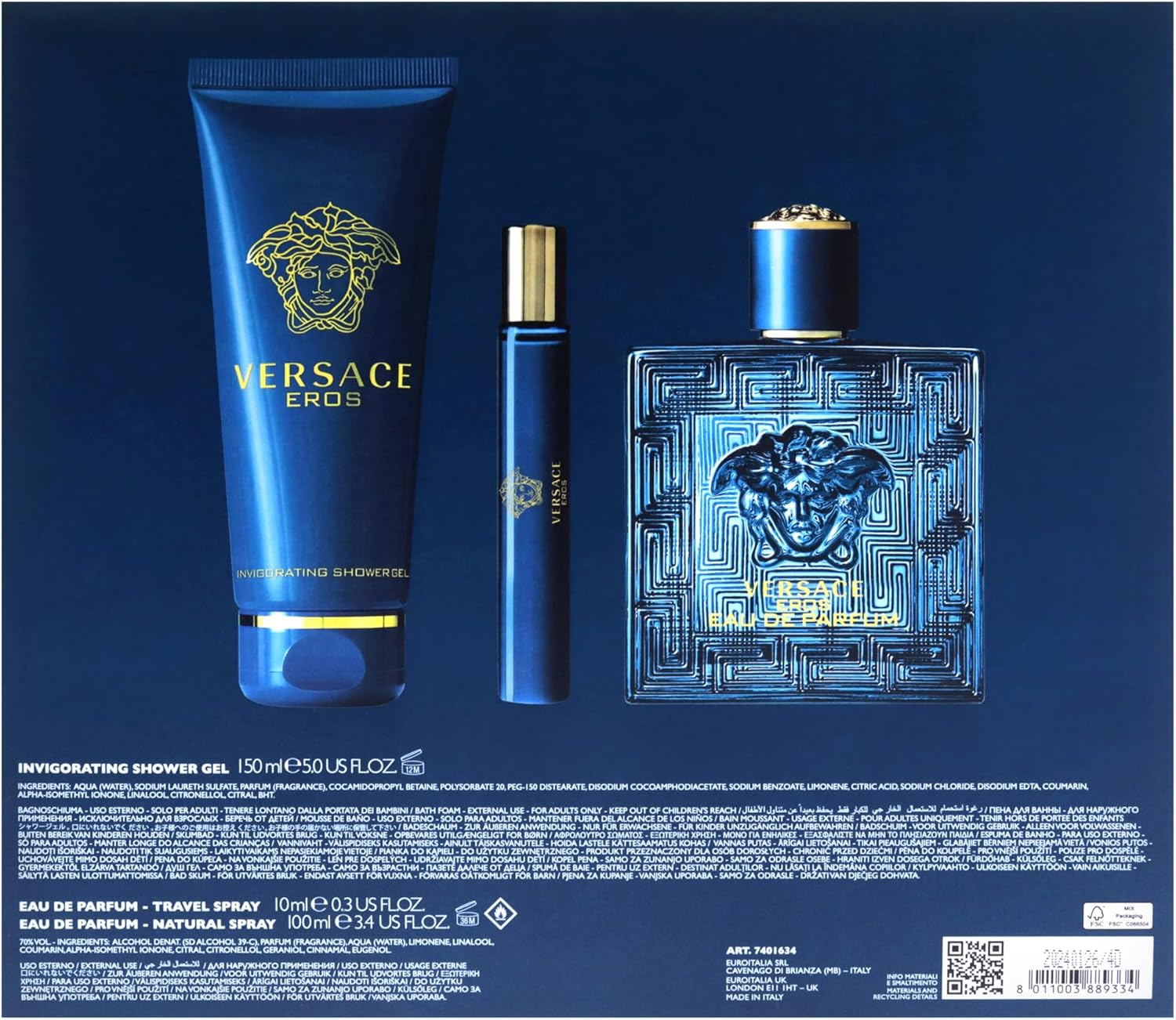 Versace Eros by Versace for Men - 3 Pc Gift Set 3.4Oz EDP Spray, 0.3Oz EDP Spray, 5Oz Shower Gel image number 1