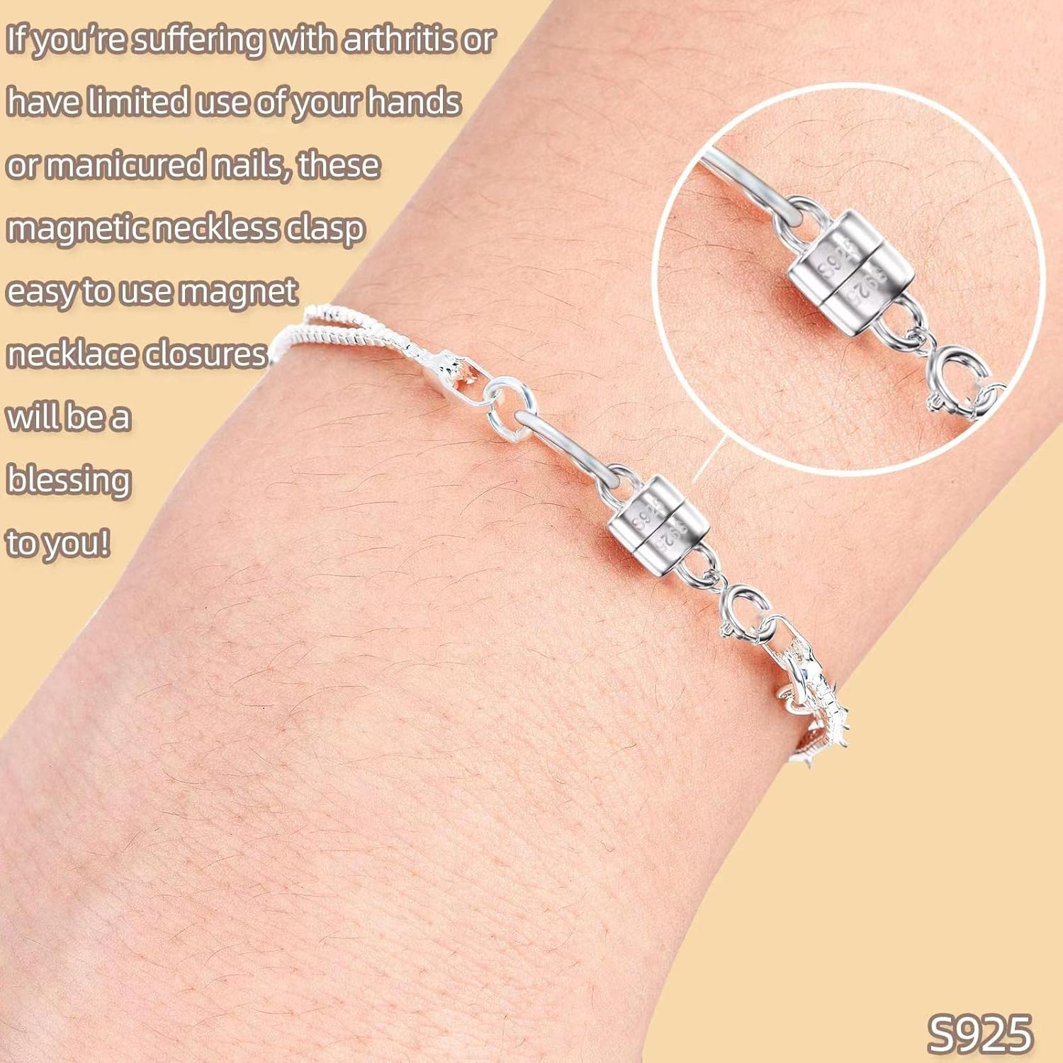 Qulltk 925 Sterling Silver Magnetic Necklace Clasps and Closures,Mini Bracelets Clasp Converter Gold and Silver Chain Extender for Jewelry Making Supplies