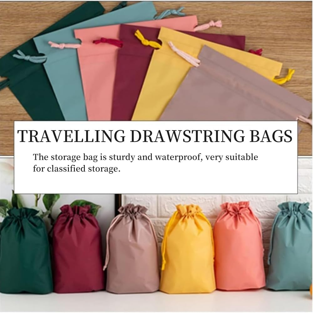 12-Pack Waterproof Drawstring Bags for Travel - Multicolor PE Plastic Storage Pouches with Shrinkable Closure, Foldable Shoe Bags & Clothes Organizer, Luggage Accessories (6 Colors) image number 1