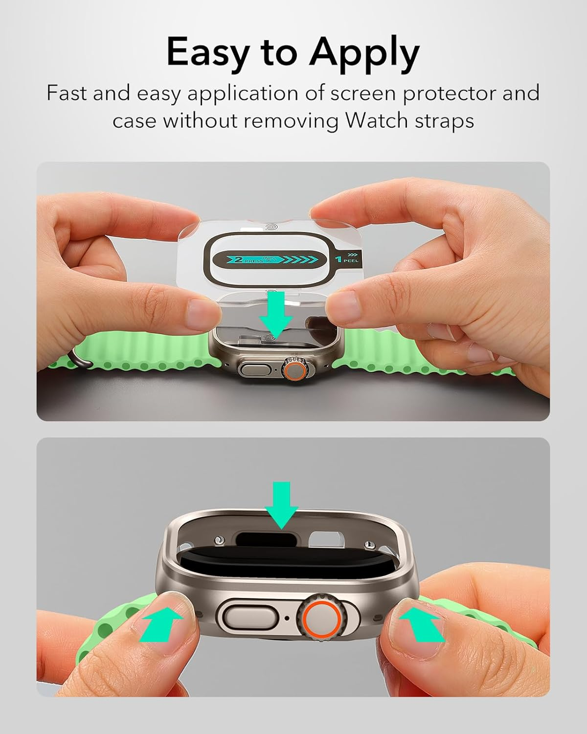 ESR for Apple Watch Ultra 3/2/1 Case with Screen Protector 49Mm (2025/2024/2023/2022), Military Grade Protection, Aluminum Alloy Case with 2 Pack Armorite Glass Protector Set, Stay Original, Titanium - Black image number 5