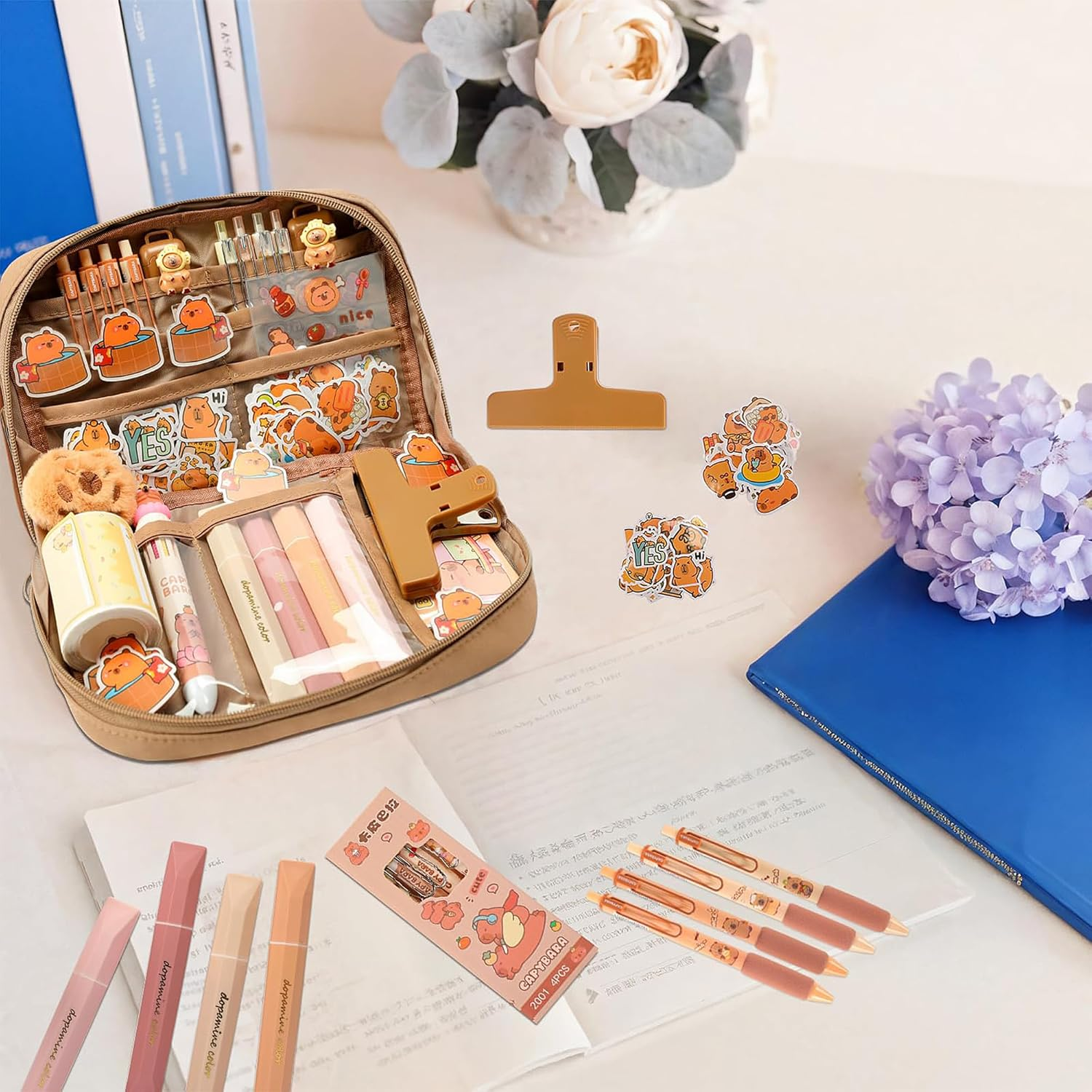 TSWCBYYLB Cute Large Capybara Pencil Case Pouch Stationery Gifts Set for School Supplies image number 1