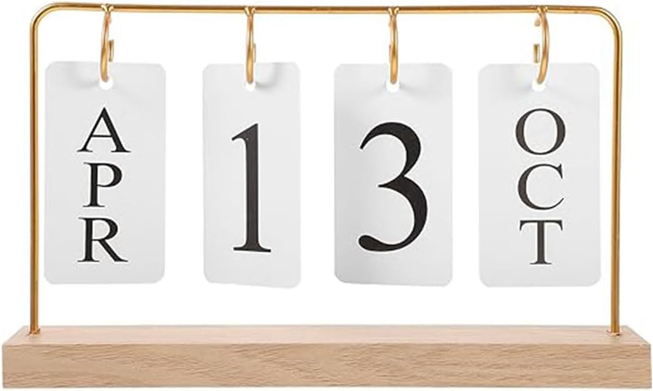 AIMALL Modern Desk Calendar, Dual Style Wooden Base with Golden Frame, Daily Date Display for Home and Office