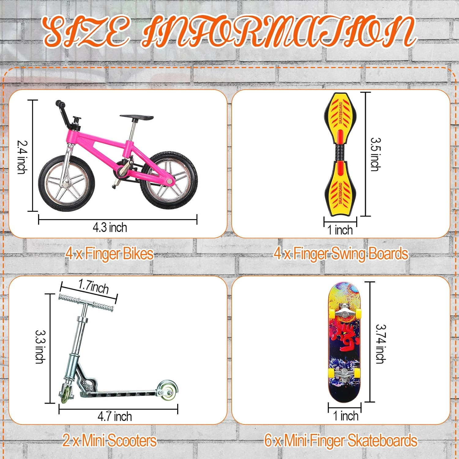 31 Pieces Mini Finger Toys Set Includes Finger Skateboards, Finger Bikes, Mini Scooters and Matched Wheels and Tools Accessories Educational Toys for Party Favors (Fun) image number 4