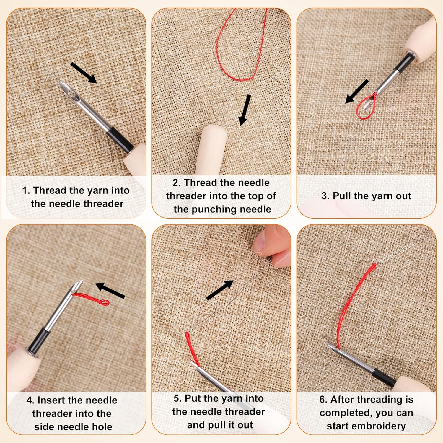 16Pcs Punch Needle Kits, Punch Needle Tool Punch Needle Embroidery Kit Sewing Art Needles with 6 Sizes Bare Needles Punch Needle Heads for Adults Beginner Floss Cross Stitch DIY Craft image number 5