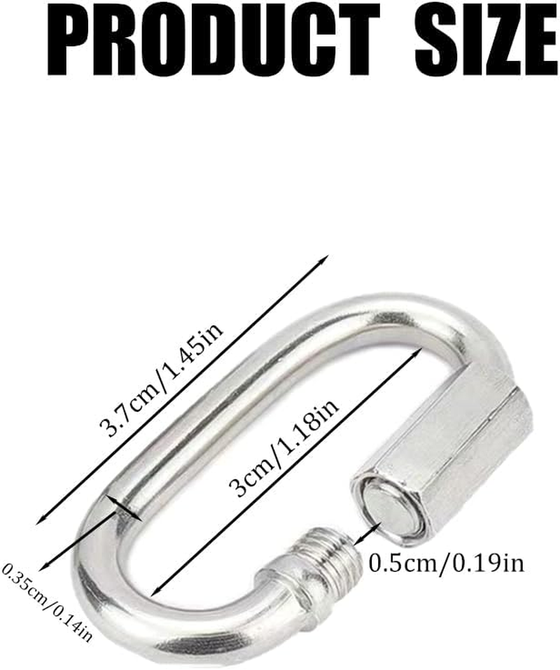 10 Pcs Quick Link Buckles, M3.5 Stainless Steel Chain Links, D-Shaped Locking Quick Connectors, Used for Rust Proof Links of Backpacks, Swings, Pet Chains, Sunshade Sails, Repair Links (1.45In Length) image number 3