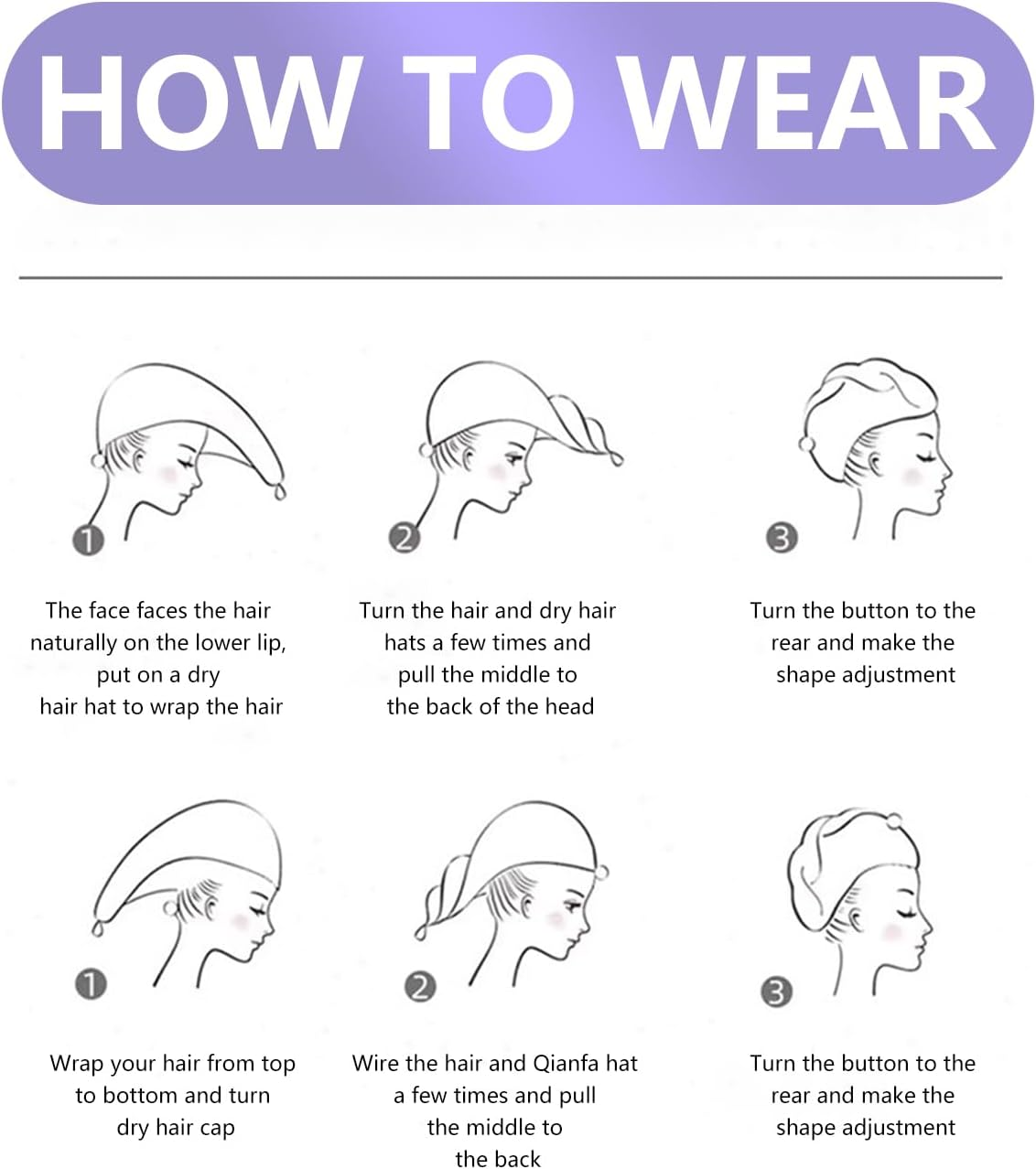 KGDUYC 2 X Hair Turban Towel with Button, Quick Dry Hair Towel, Quick-Drying Hair Towel, Microfibre Hair Towel, Hair Towel with Button for All Hair Types image number 5