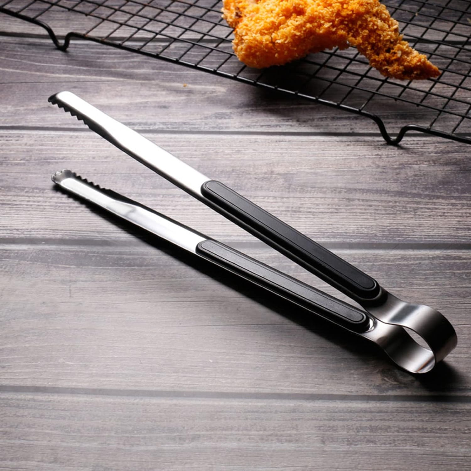 Cooking Tong, 10.0In Stainless Steel Tong with Secure Grip, Ideal for BBQ Food, Easy to Teeth Mouth Steak Clamp/Holder (All Black) - All Black image number 6