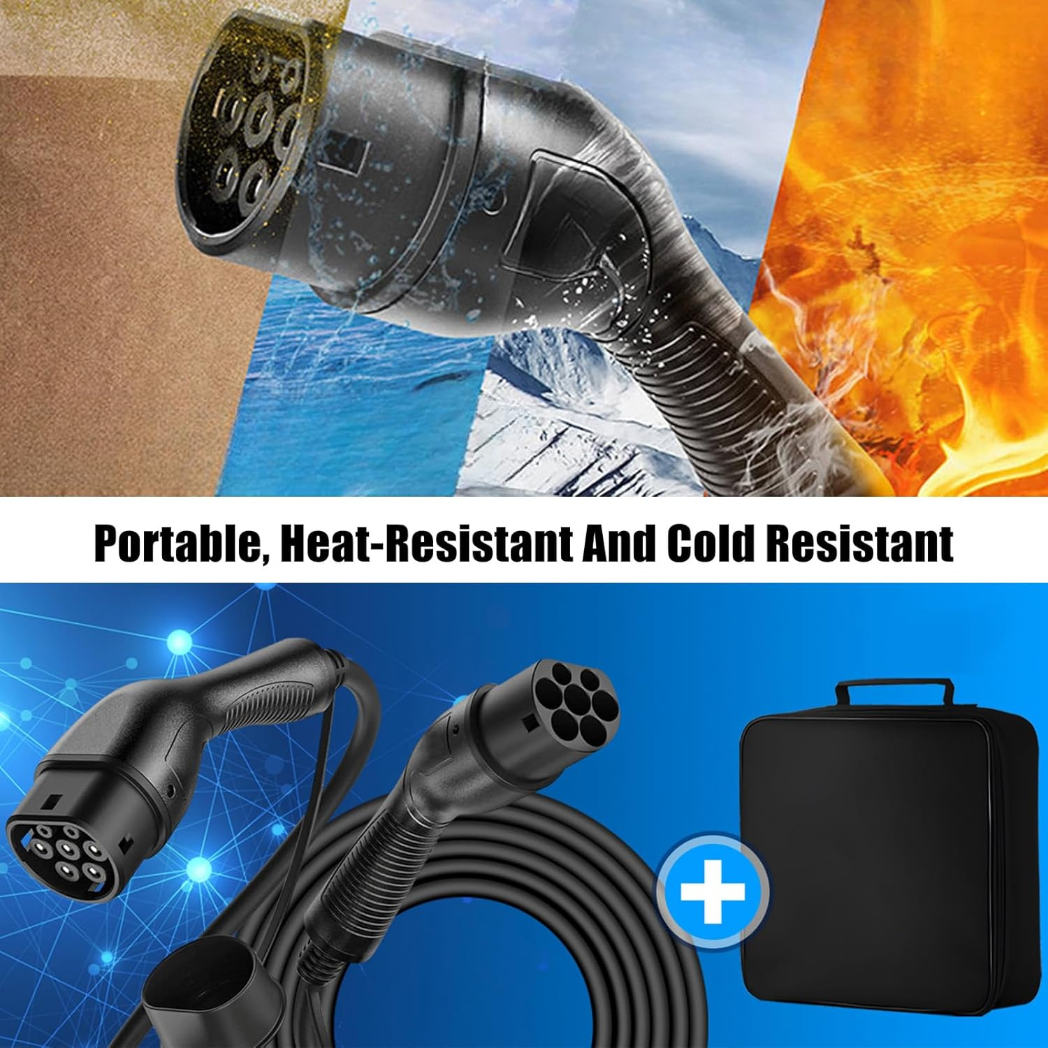 7JI Type 2 Charging Cable General 22KW to 32A 3-Phase 5M, Electric Car Charging Cable, Fast Charging with Carrying Case Compatible with All IEC-62196-2 for PHEV, BEV, EV image number 1