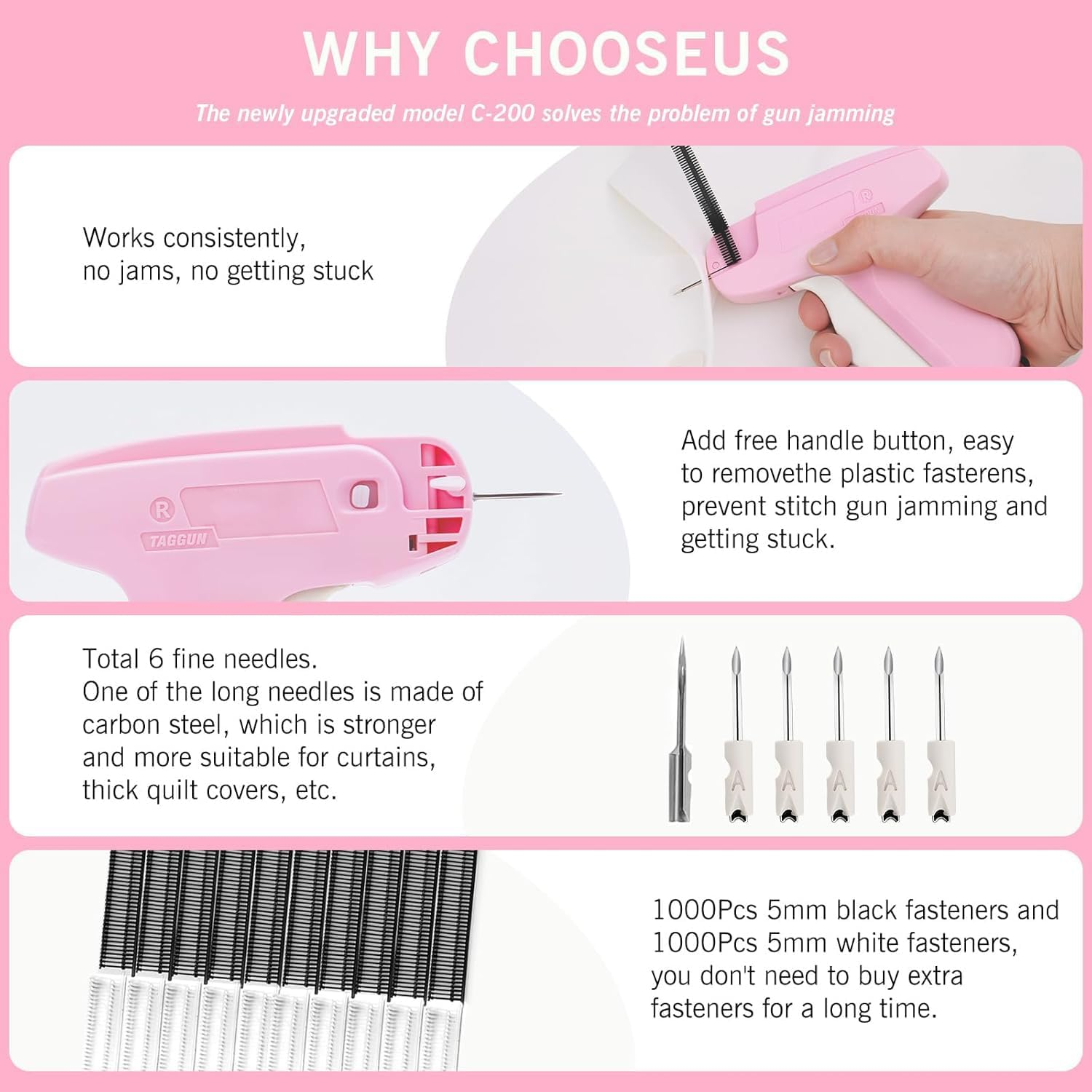 Stitch Gun for Clothes, for Temporary Fixing of Clothes - Mini Sewing Kit, Quick Clothing Fixer, Sewing Tool Kits, 1000 Black & 1000 White 5Mm Mini Fasteners, with 6 Needles image number 5