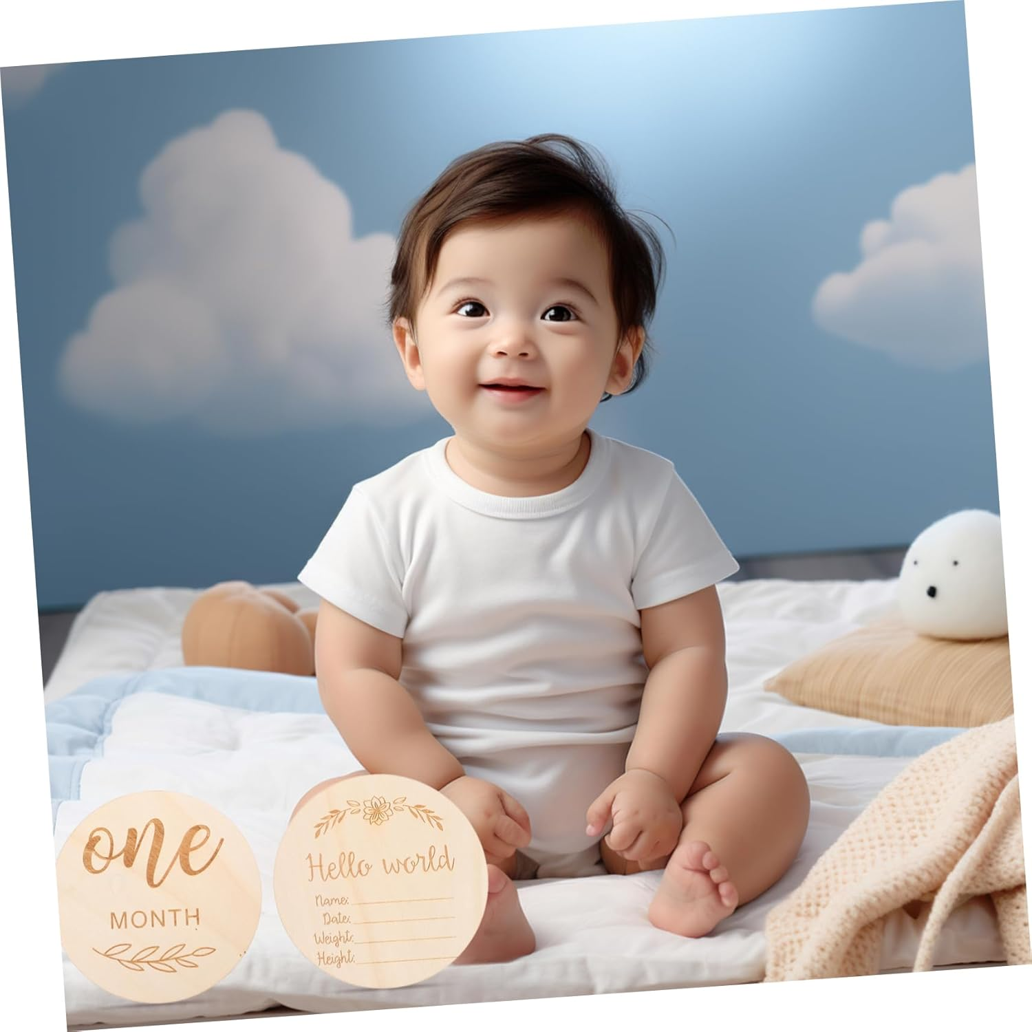 12Pcs Wooden Milestone Signs for Photoshoot Double Sided Engraved Monthly Discs Gender Neutral Announcement Photo Props for Newborn Boys and Durable Craftsmanship image number 5