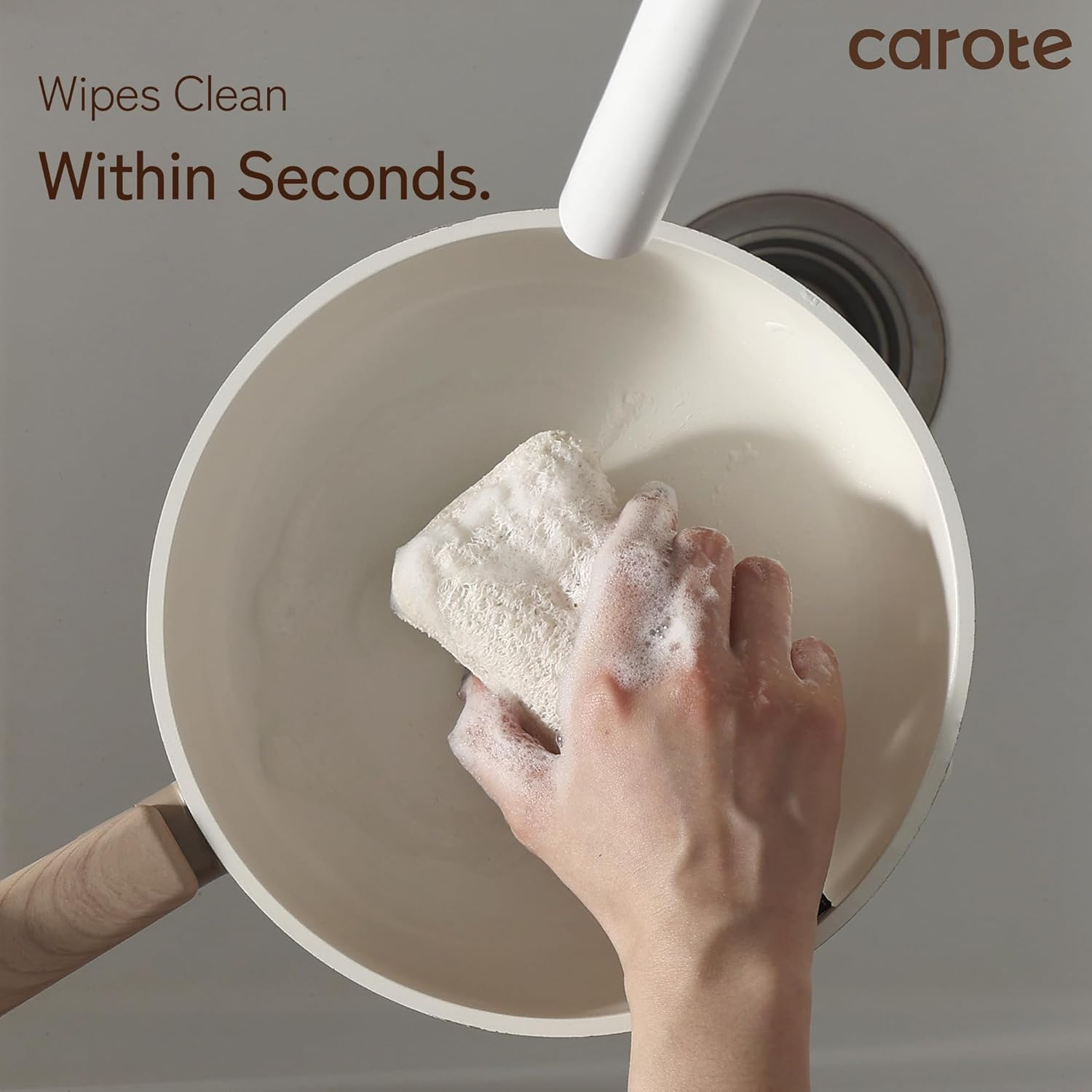 CAROTE 12Pcs Ceramic Pots and Pans Set Non Stick, Healthy Cookware Set, PFAS/PFOA Free, Kitchen Cooking Set with Frying Pans, Taupe image number 6