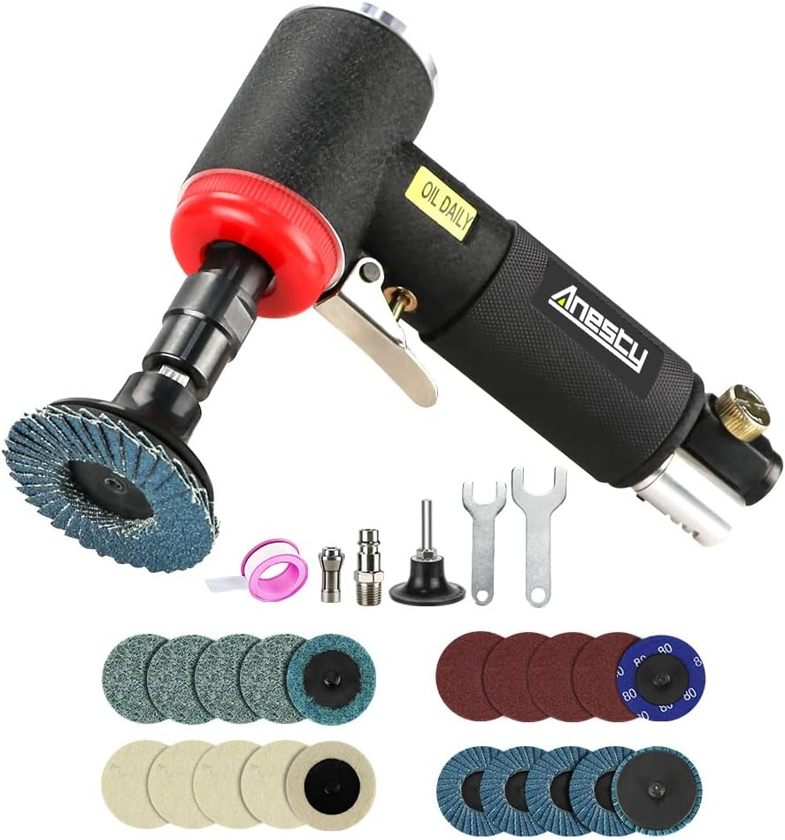 Mini Air Angle Die Grinder Kit, 1/4" Right Angle Air Die Grinder with 3Mm & 6Mm Collets & 20Pcs 2" Quick Change Discs Set, Mini Air Angle Sander Polisher Grinding Tool for Polish Grind Rust Removal image number 5