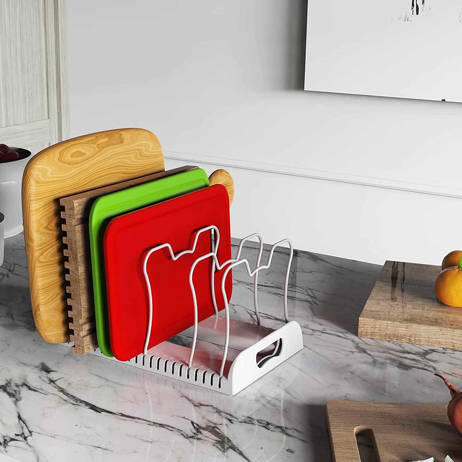 Simplehouseware Adjustable Pan Organiser Rack with 7 Compartments, White