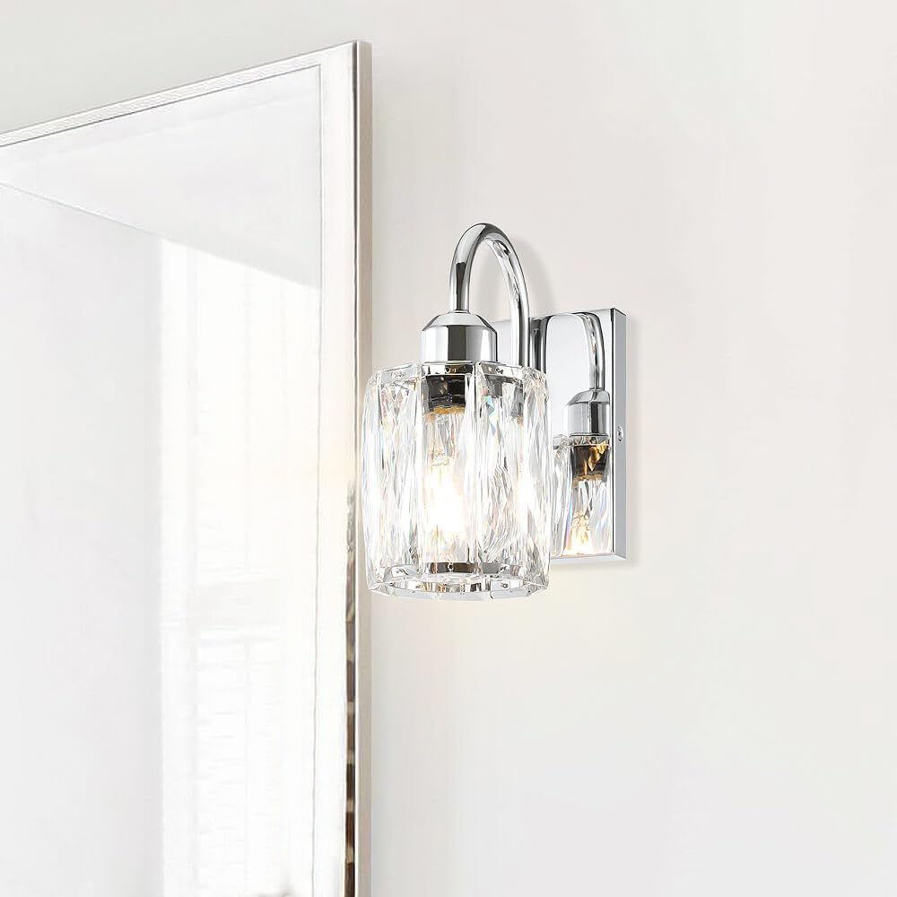 Crystal Wall Light Indoor, Modern Bedroom Wall Lamp with K9 Crystal Shade, Chrome Bathroom Sconce for Bedroom Mirror Living Room Hallway NL-W326-CH - Matte Black image number 5
