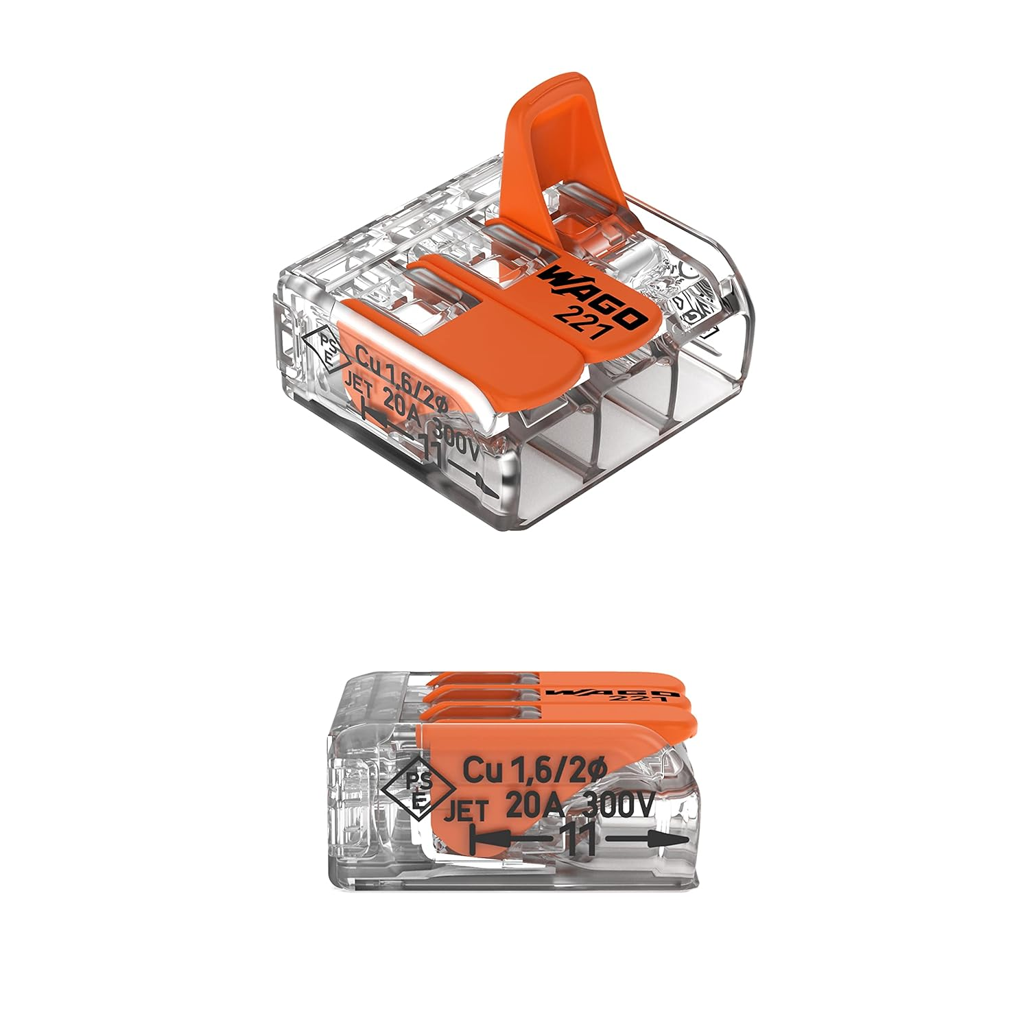 Wago 221-413 Lever-Nuts 3 Conductor Compact Connectors 50 PK image number 3