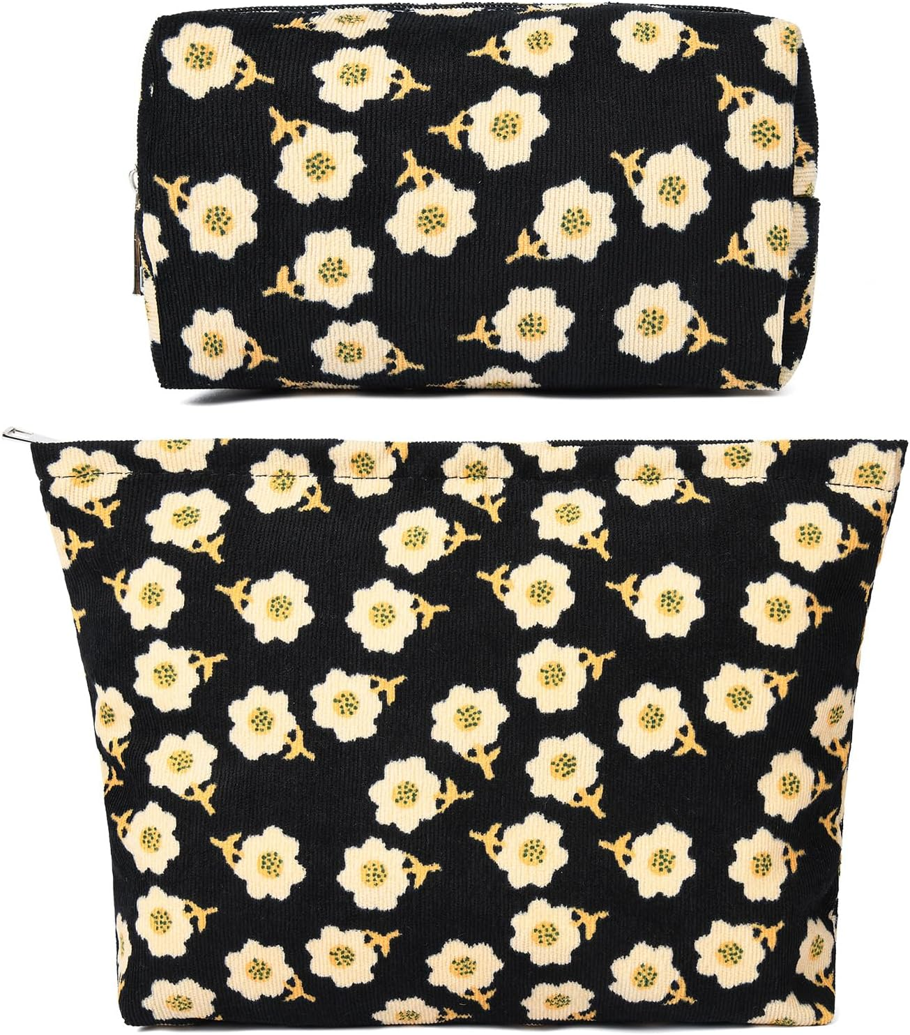 SOIDRAM 2 Pieces Makeup Bag Large Checkered Cosmetic Bag Pink Capacity Canvas Travel Toiletry Bag Organizer Cute Makeup Brushes Aesthetic Accessories Storage Bag for Women