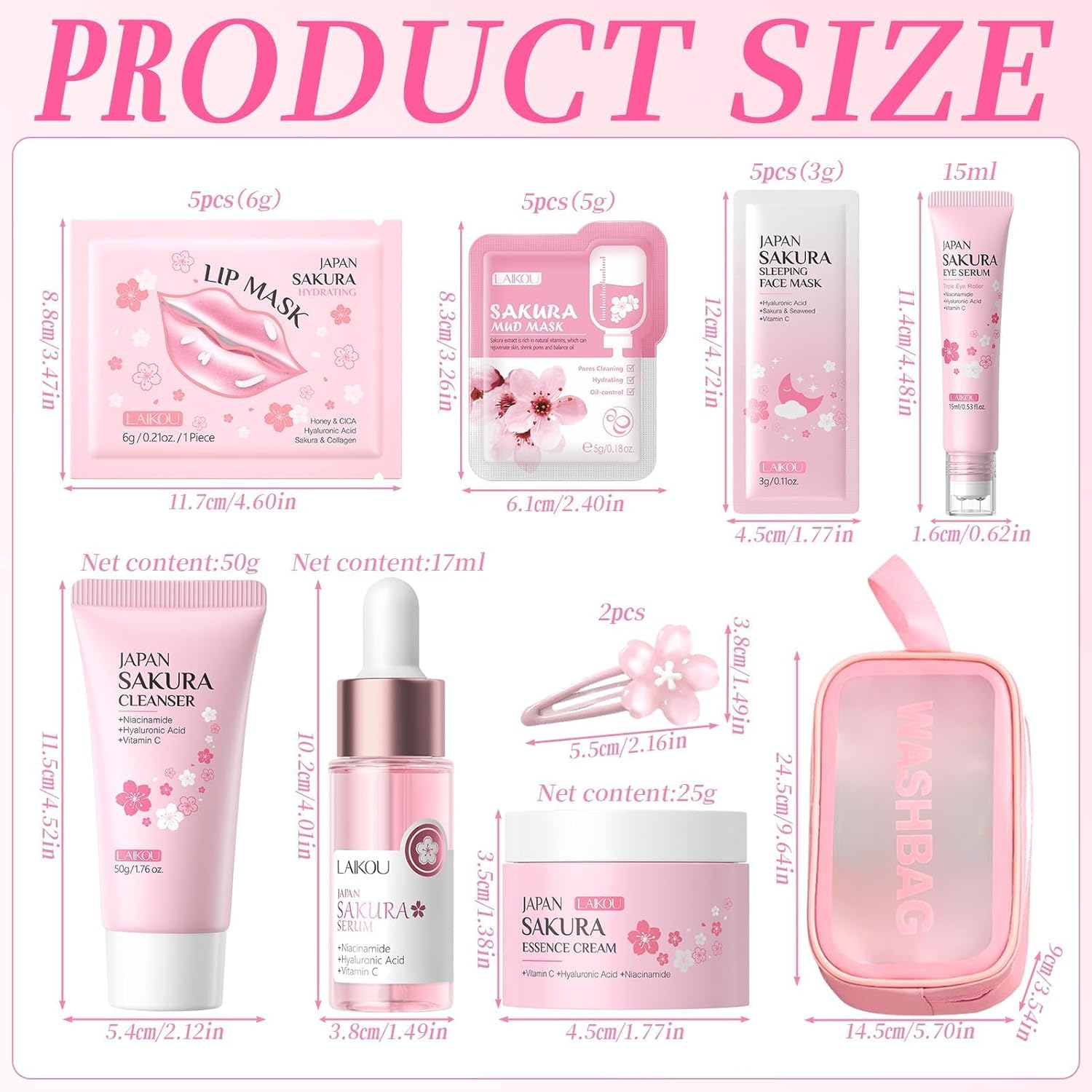 21 Piece Japan Sakura Skin Care Set for Teenagers, Sakura Face Care Set, Moisture Skincare, Anti-Ageing Face Care Set, Gift Teenager Girls, for Teenage Girls and Women image number 6