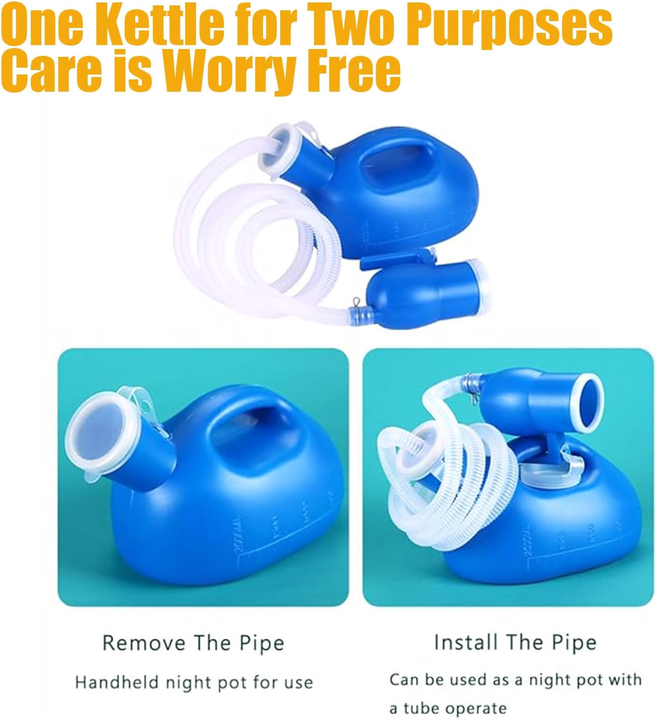 2000ML Portable Urinal for Men and Women, Spill Proof Urine Bottles for Men, Thick Large Pee Bottle with Long Tube and Lid