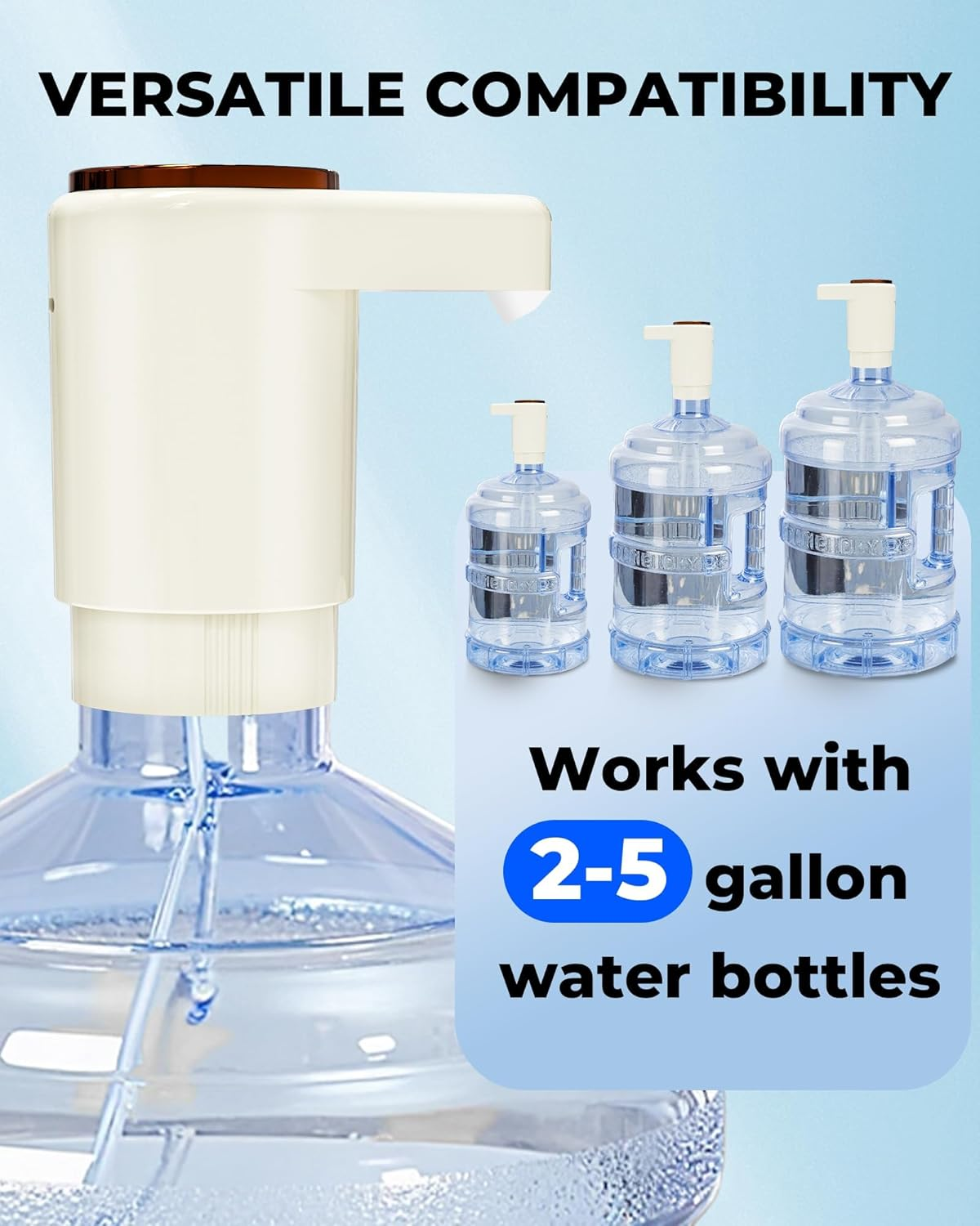 Upgraded Water Dispenser Pump [1200Mah] - Smart Dosing System, Dual Motor & Dual Outlet for Bottles/Jugs - Premium Electric Transfer Pump（Beige）