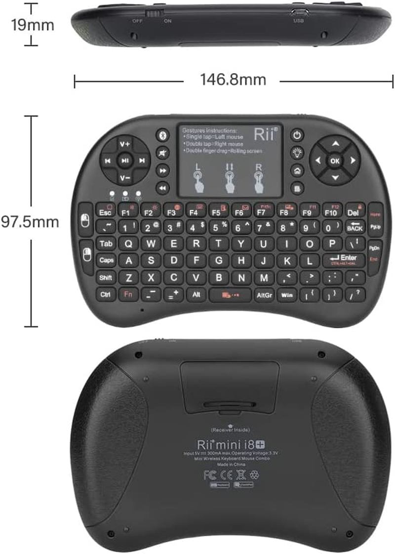 Rii Mini Bluetooth Keyboard with Touchpad＆Qwerty Keyboard, Backlit Portable Wireless Keyboard for Smartphones/Laptop/Pc/Tablets/Windows/Mac/Tv/Xbox/Ps3/Raspberry Pi image number 4