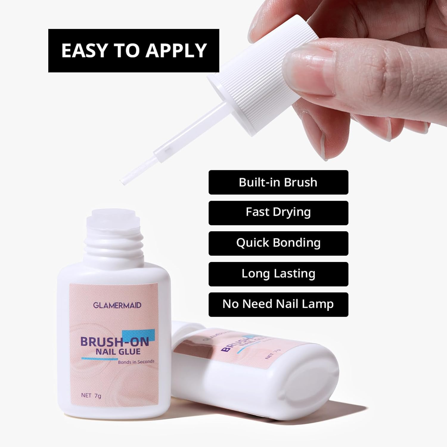 Nail Glue for Press on Nails Brush on Nail Glue, GLAMERMAID Easy Application Durable & Long-Lasting Glue False Nails Glue, Acrylic Nails, Nail Tips, Salon Quality