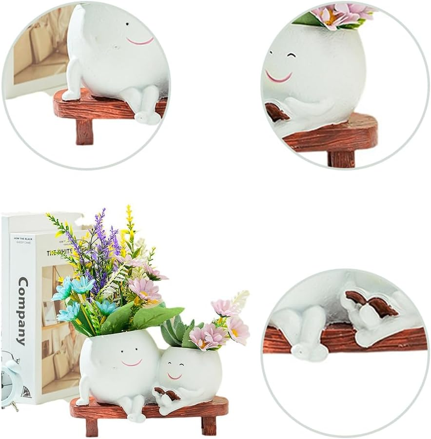 Smiley Face Planter Pot,Small Succulent Flower Pot,Resin Flower Head Planter,Flower Decoration Container,Flower Pot with Drain,For Office,Home,Bedroom image number 2