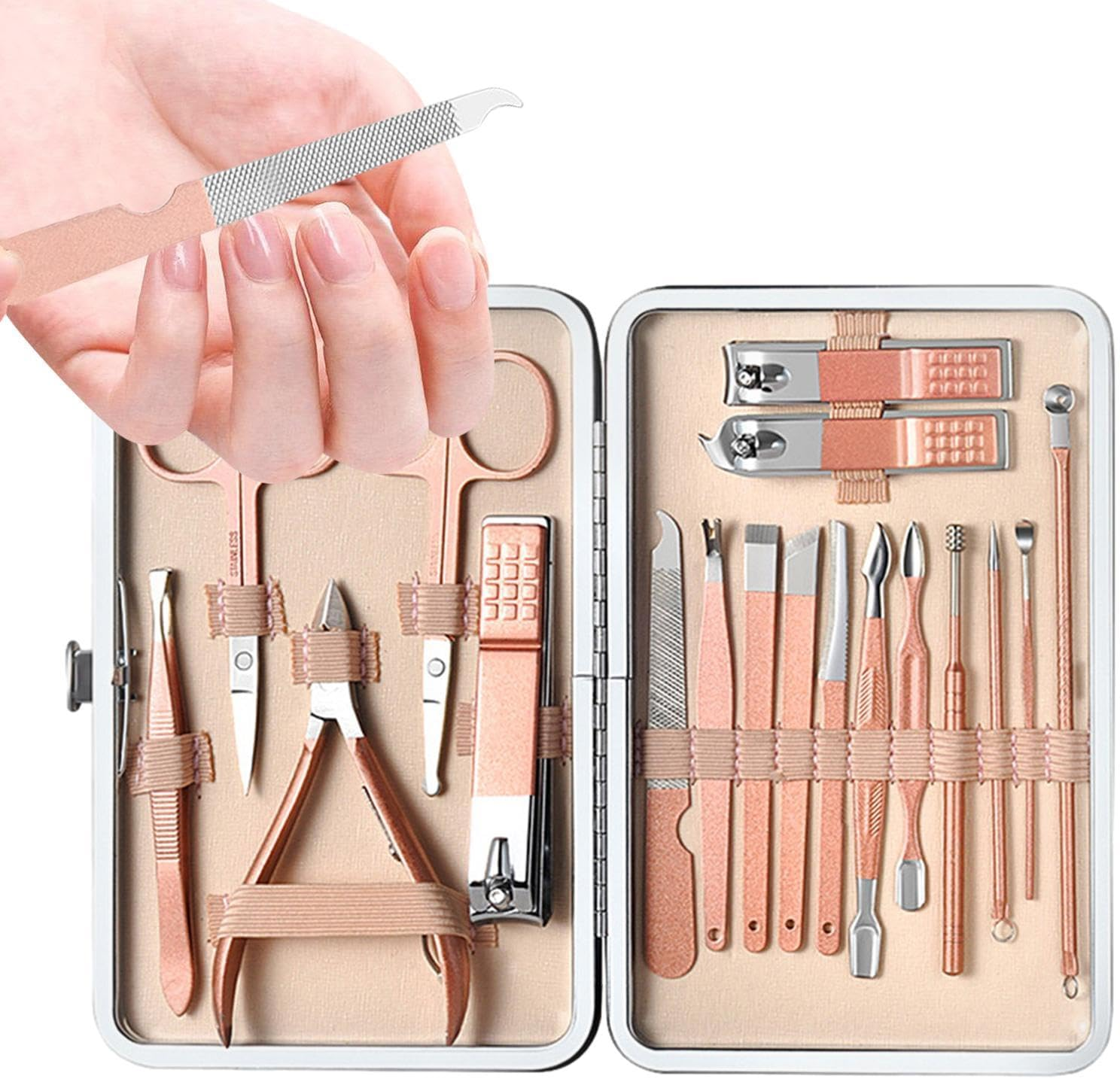 Nail Grooming Kit - Set of 18 Fingernail and Toenail Clipper Cutters - Stainless Steel Portable Thick Nail Scissors Toiletries with Luxurious Travel Case for Men Women Parent image number 5