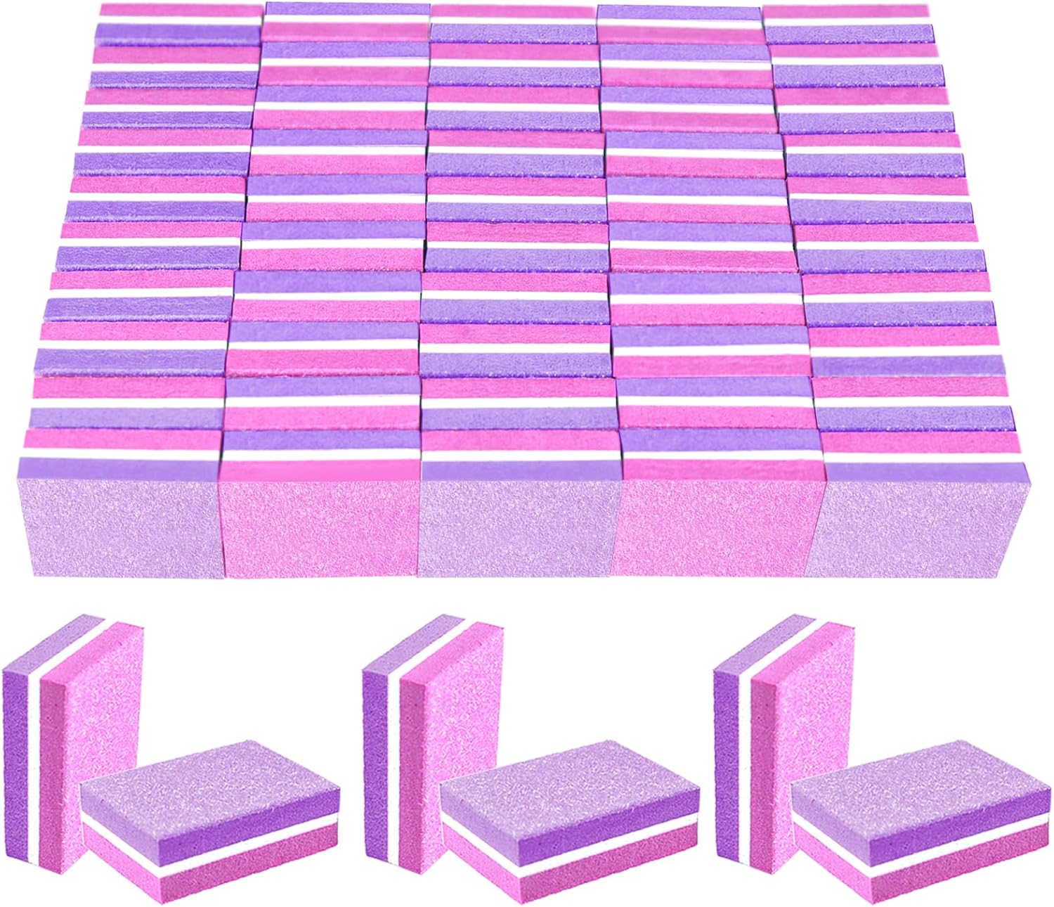 50 Pcs Sponge Nail Buffers,100/180 Grit Mini Nail Files,Mini Buffer Block Nail File for Acrylic & Natural Nails,Double-Sided Buffing Blocks for Manicure & Pedicure,Salon & Home Use(Pink-Purple) image number 1