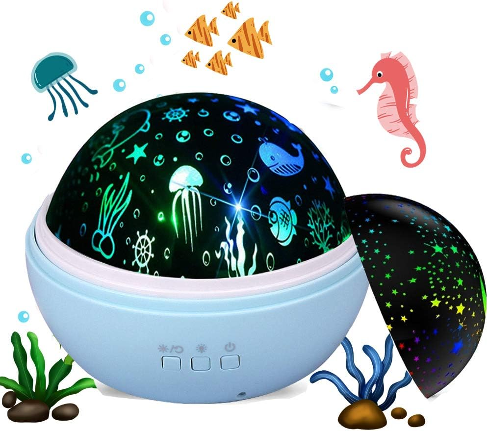 Baby Light Projector, Star Moon and Ocean Wave Sensory Projector Rotating Lights, Rechargeable Sensory Lights for Girls Boys (White)