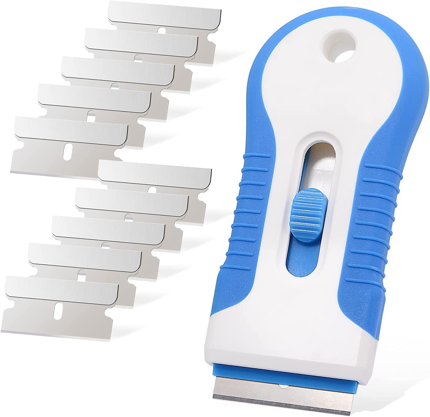 Razor Blade Scraper,1Pcs Multi-Purpose Mini Razor Scraper,Scraper,Mini Scraper Bonus Blades,Multi-Purpose Cleaning Razor Scraper,Plastic Razor Blade Scraper with 10Pcs Metal Blade,Yellow