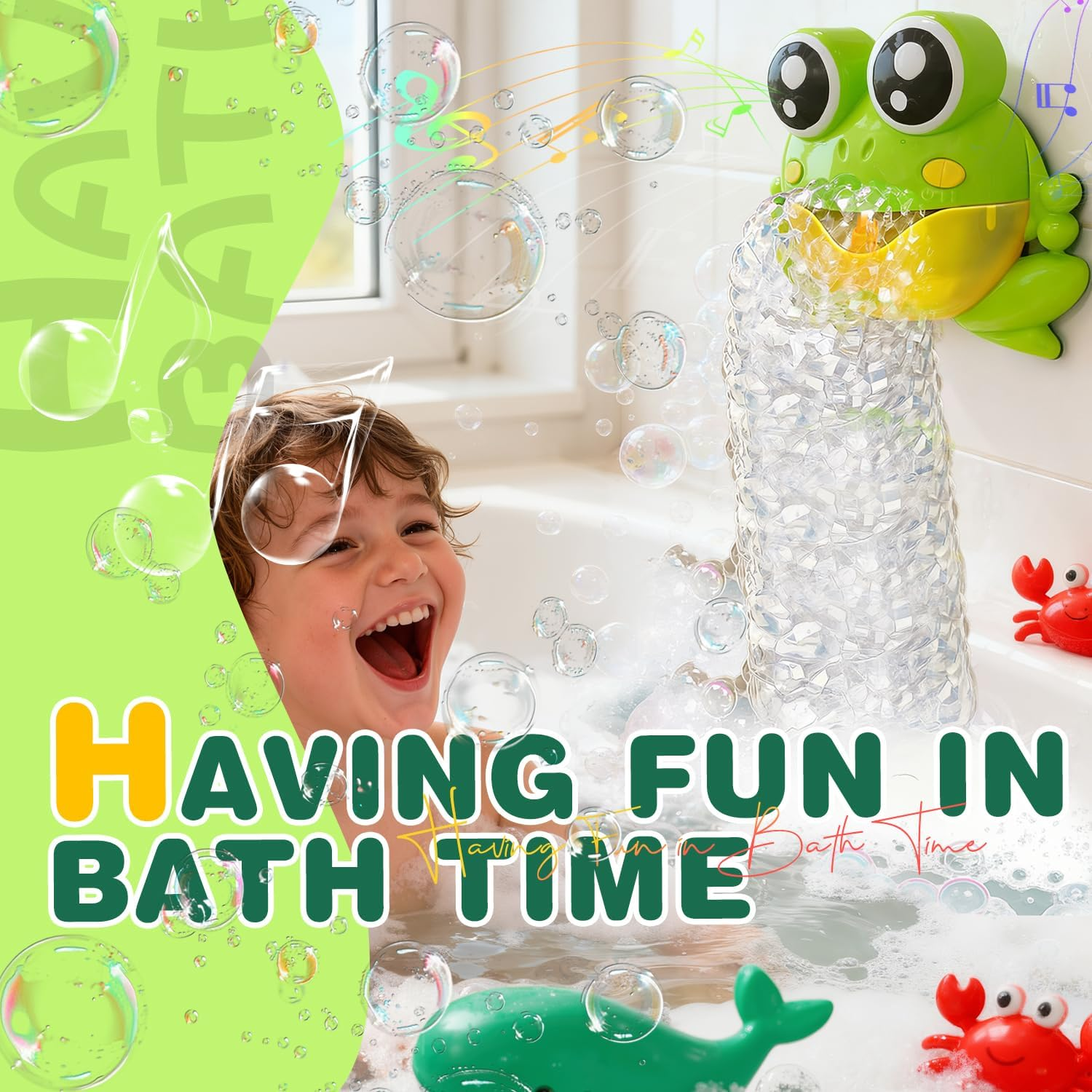 Tyniffer Baby Bath Toys for Toddlers - Frog Bubble Machine Bath Toy for Kids Ages 1-3 4-8 with Colourful Light up Music, Bathroom Bathtub Toys as Birthday Gifts for Boys Girls image number 5
