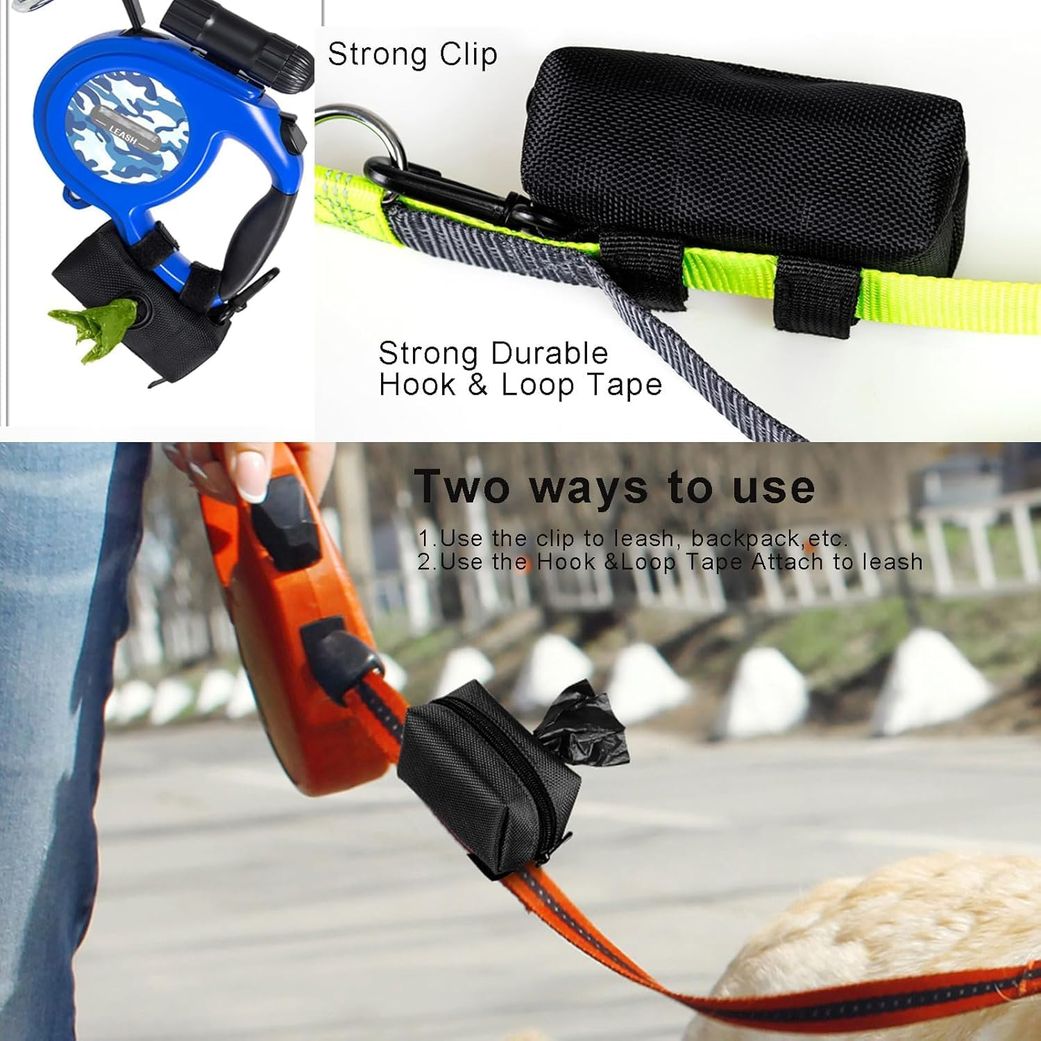 CUBETA Poo Bag Holder for Dogs, Poop Bag Holder for Dog Leash, Soft Fabric Zipper Fits Any Leash - Poop Bag Dispenser with 2 Rolls of Poo Bags image number 1