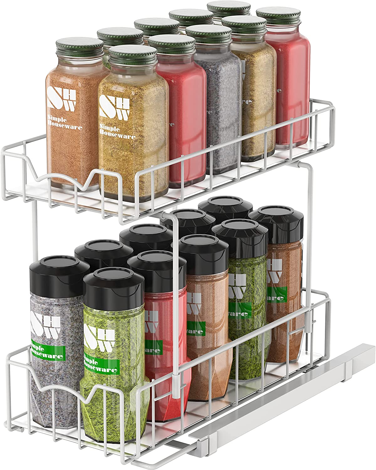 Simplehouseware 2-Tier Slide Out Spice Rack Organiser, White