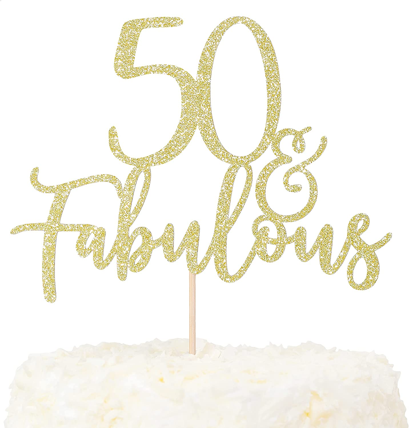 LOVENJOY 60 and Fabulous Cake Topper Gold Glitter for 60Th Birthday Party Cake Decoration Glittery