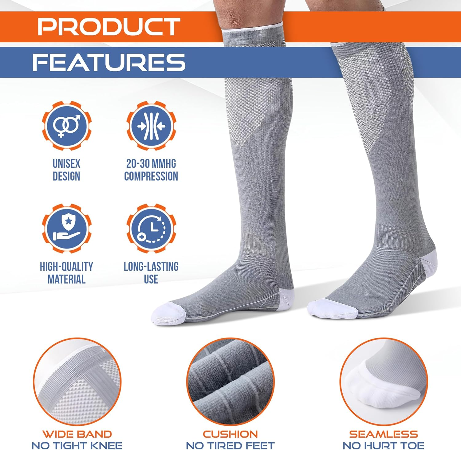 Physio Factory Sports Compression Socks 20-30 Mmhg for Men and Women. image number 1